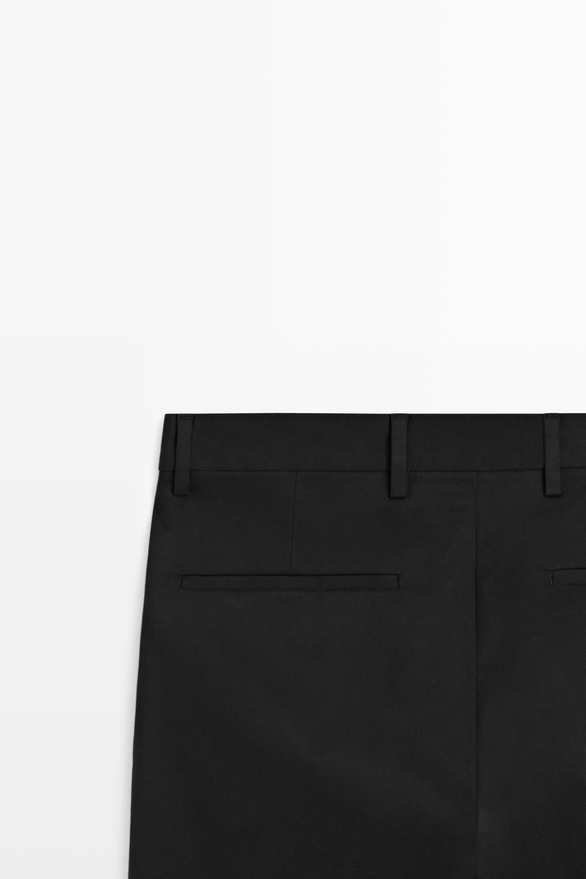 Cotton blend slim fit pants — BLACK