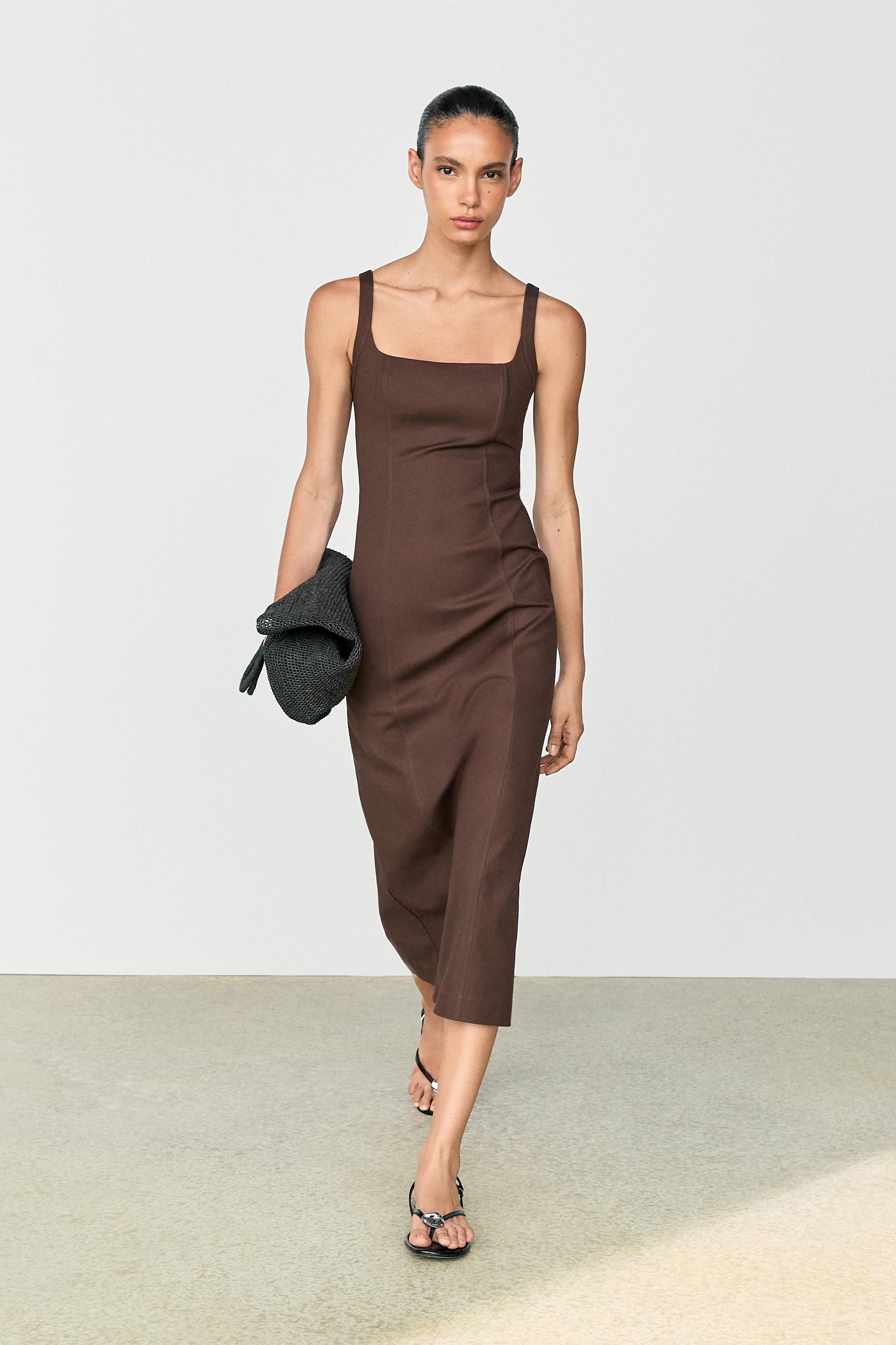 Cotton blend strappy midi dress