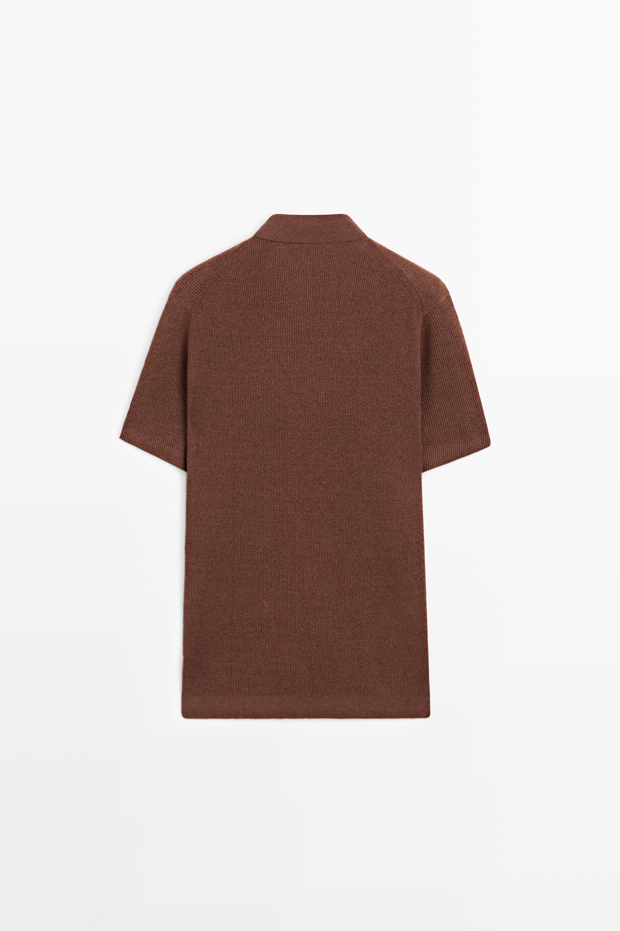 Linen blend knit shirt-collar polo — TERRA COTA