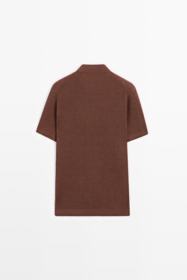 Linen blend knit shirt-collar polo — TERRA COTA 6
