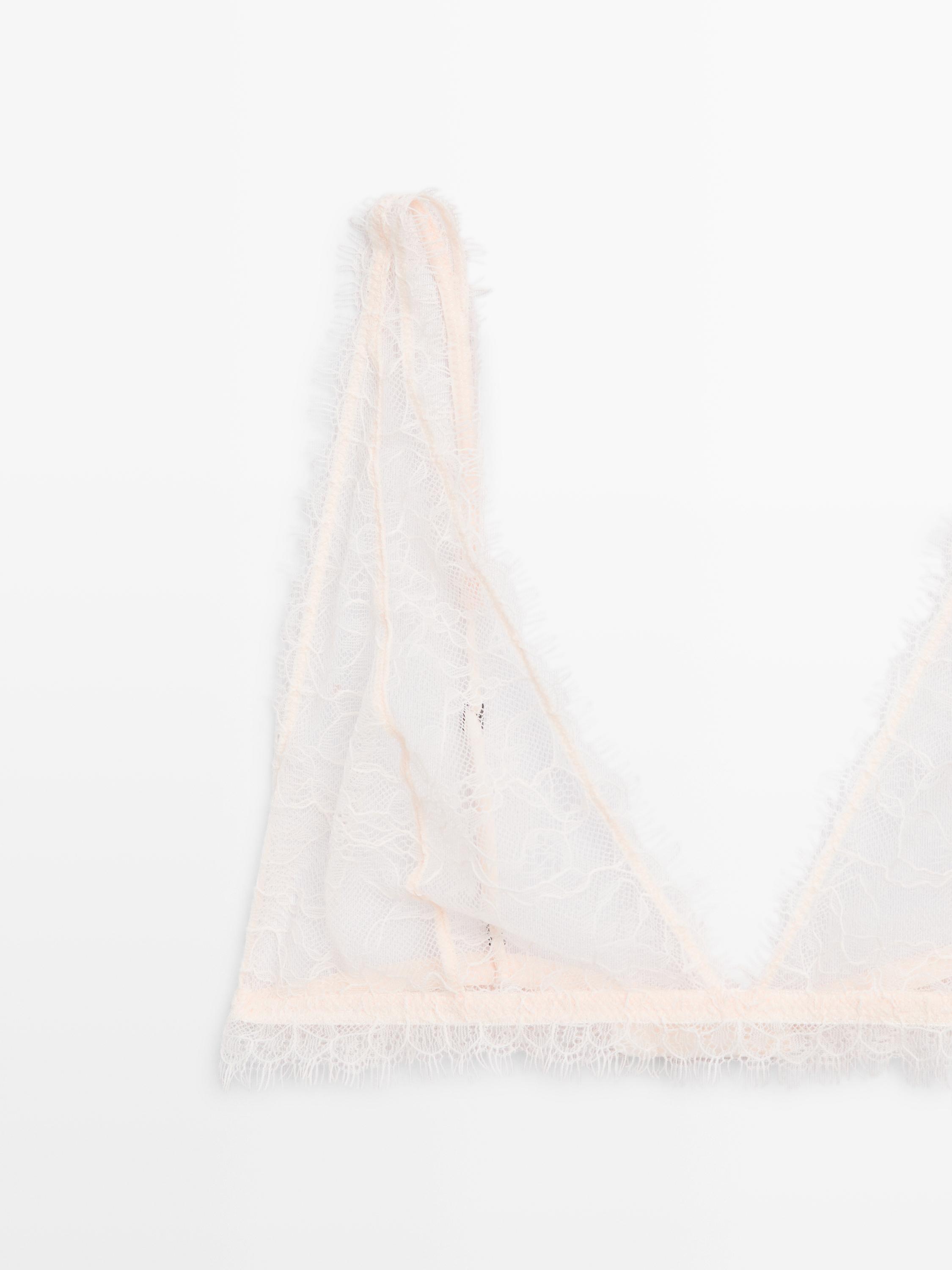 Frayed lace bralette — CREAM