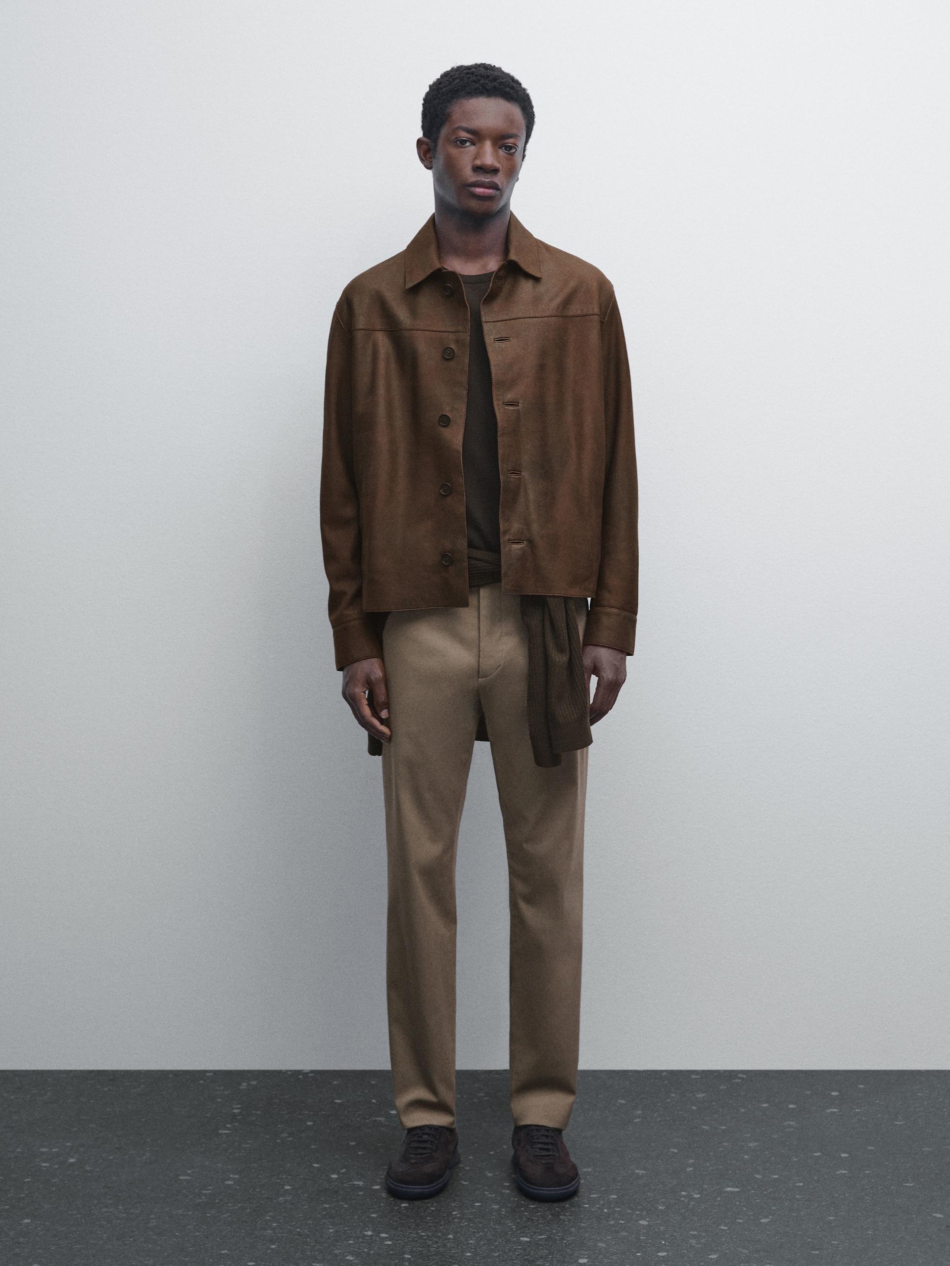 Pantalón Pinza Slim Fit - Kaki - 36 - Massimo Dutti - Hombre