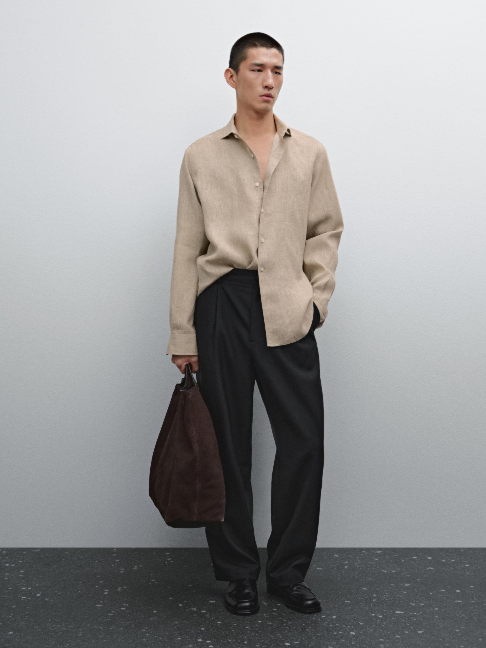 Chemise Légère Regular Fit 100 % Lin - Beige - M - Massimo Dutti - Homme