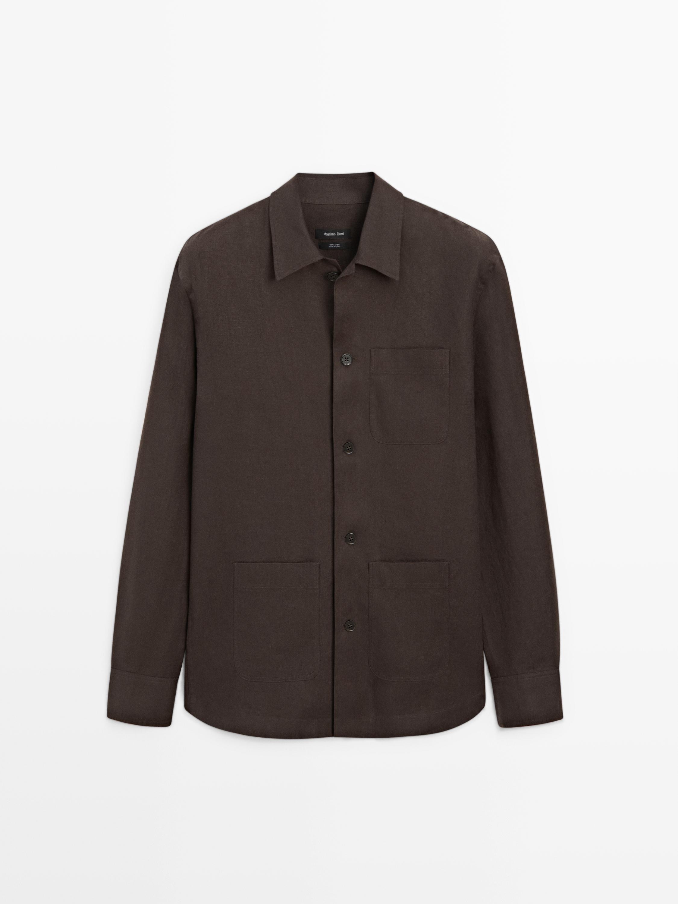 Cep detaylı keten ince ceket total look