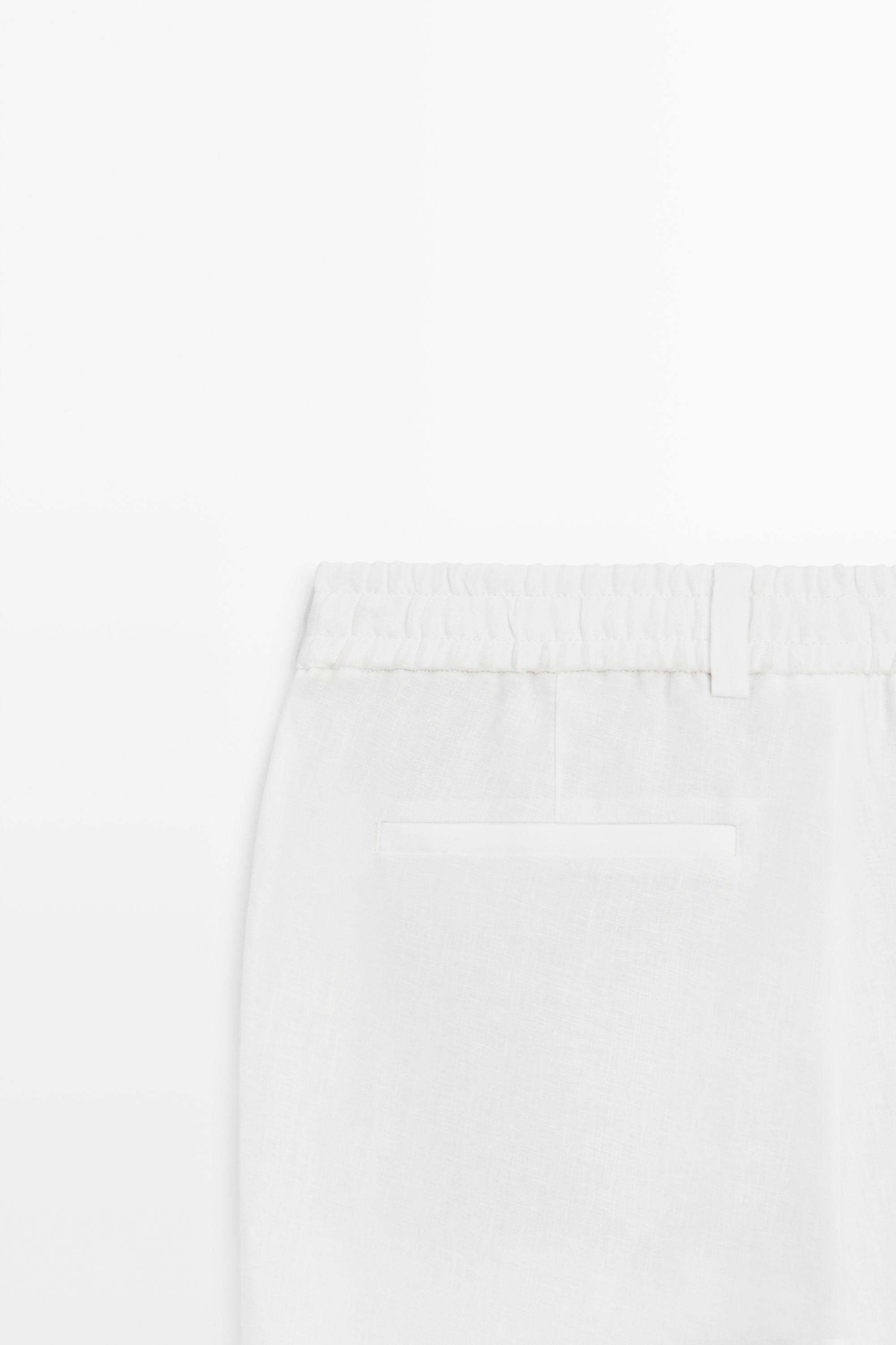 100% linen trousers with elasticated waist — WHITE