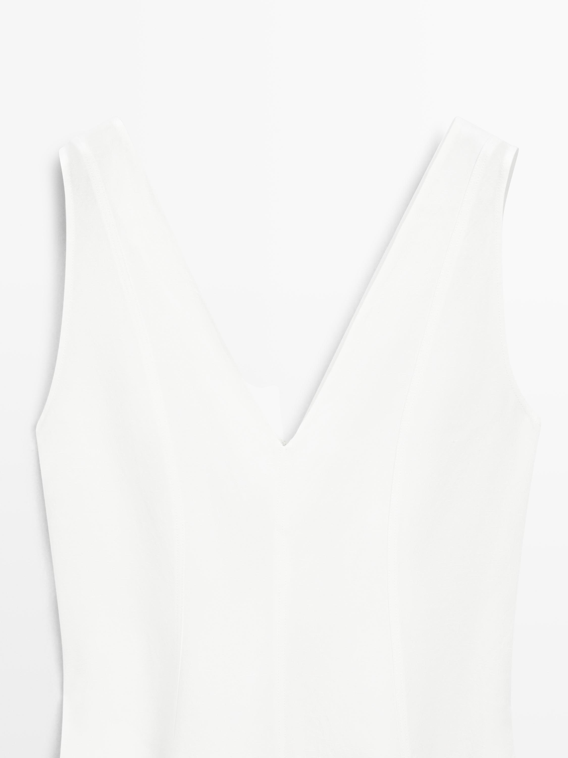 Flowing linen blend midi dress — WHITE