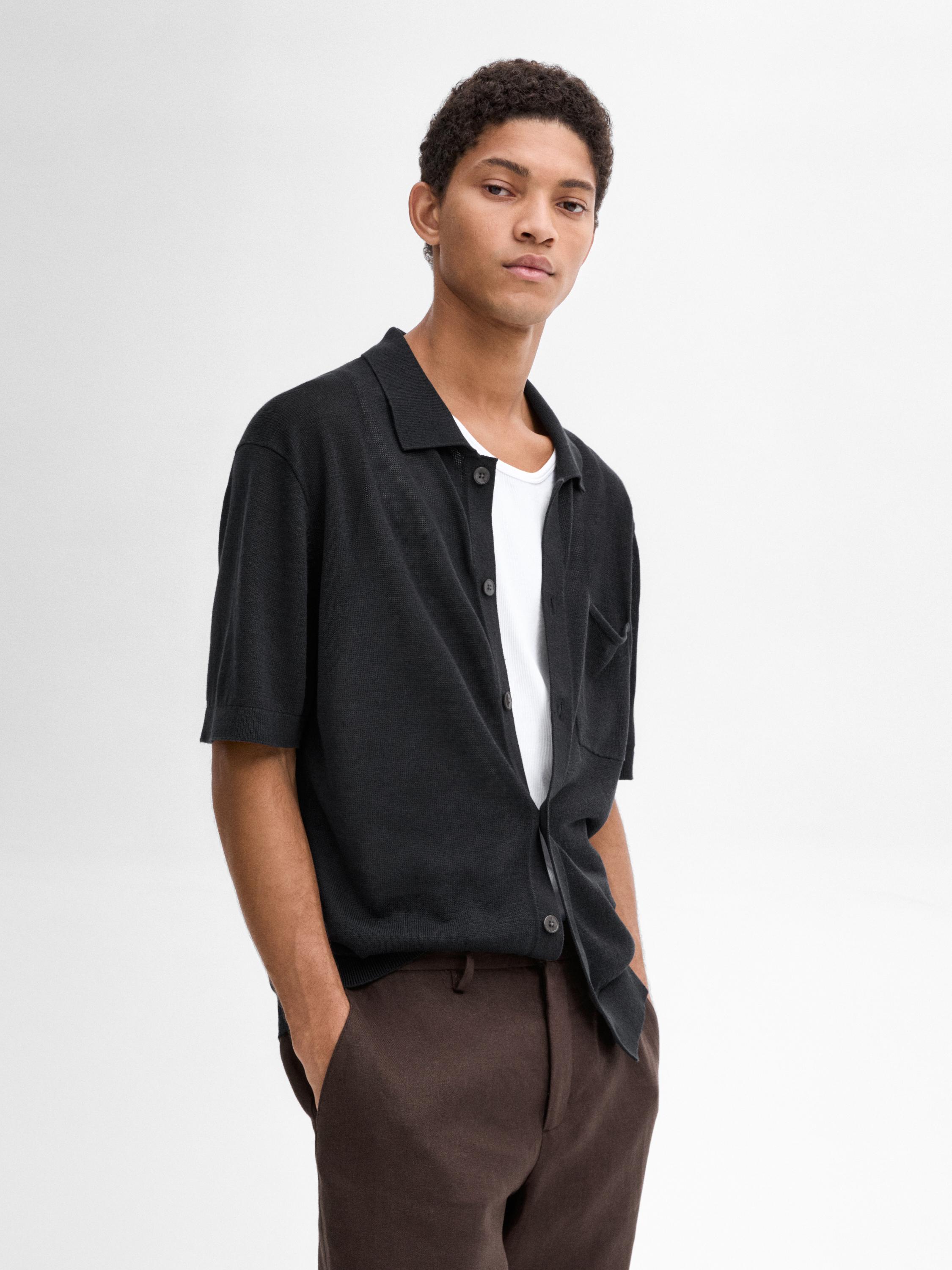 Linen blend short sleeve cardigan