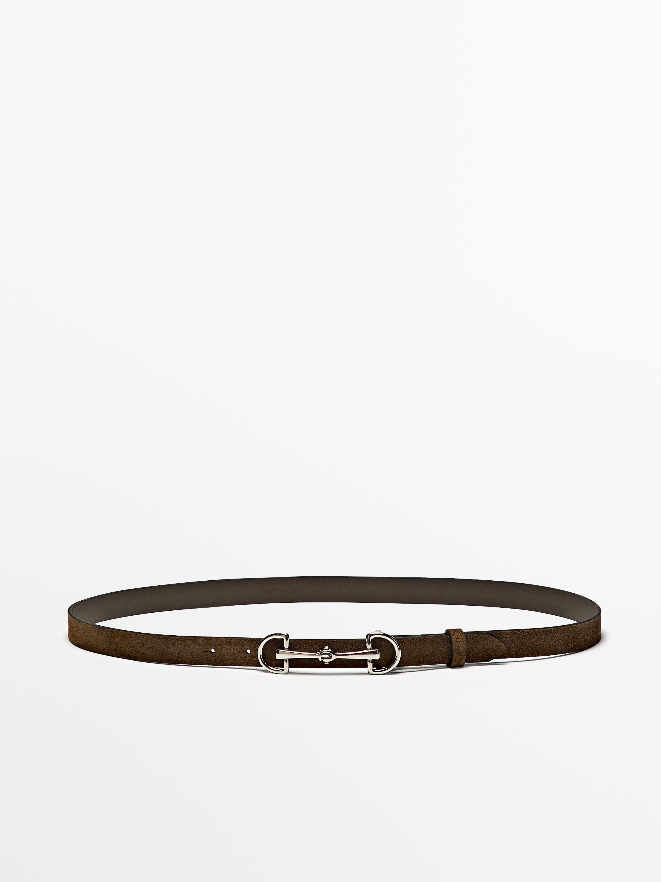 Nickel split leather equestrian belt