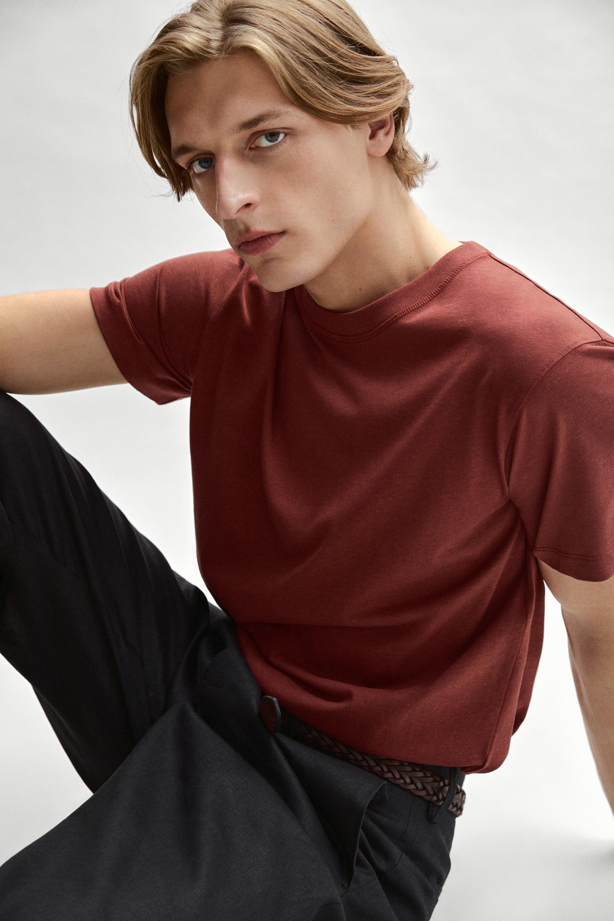 Short sleeve cotton blend T-shirt — MAROON