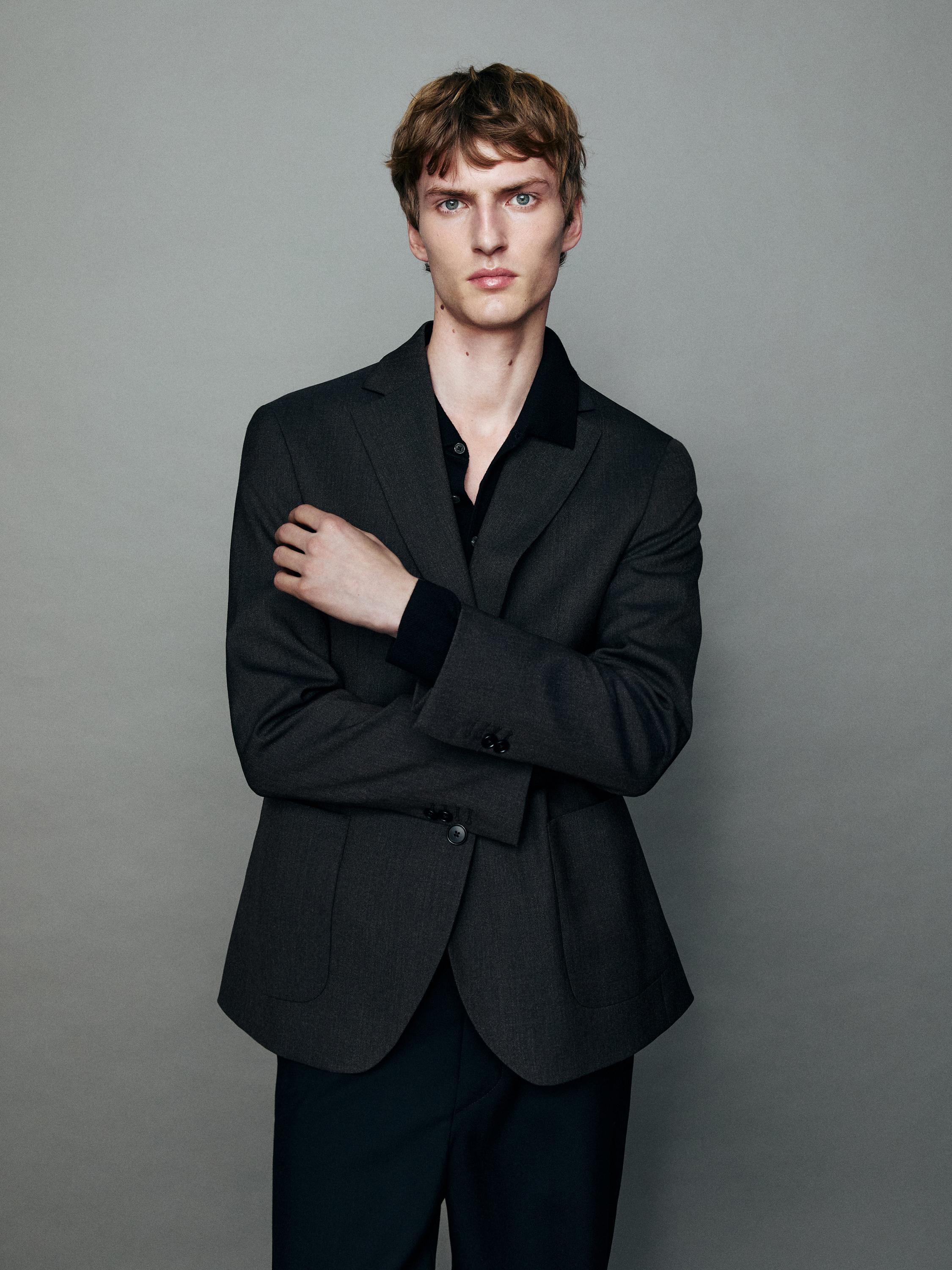 100% wool tailored blazer — BROWN