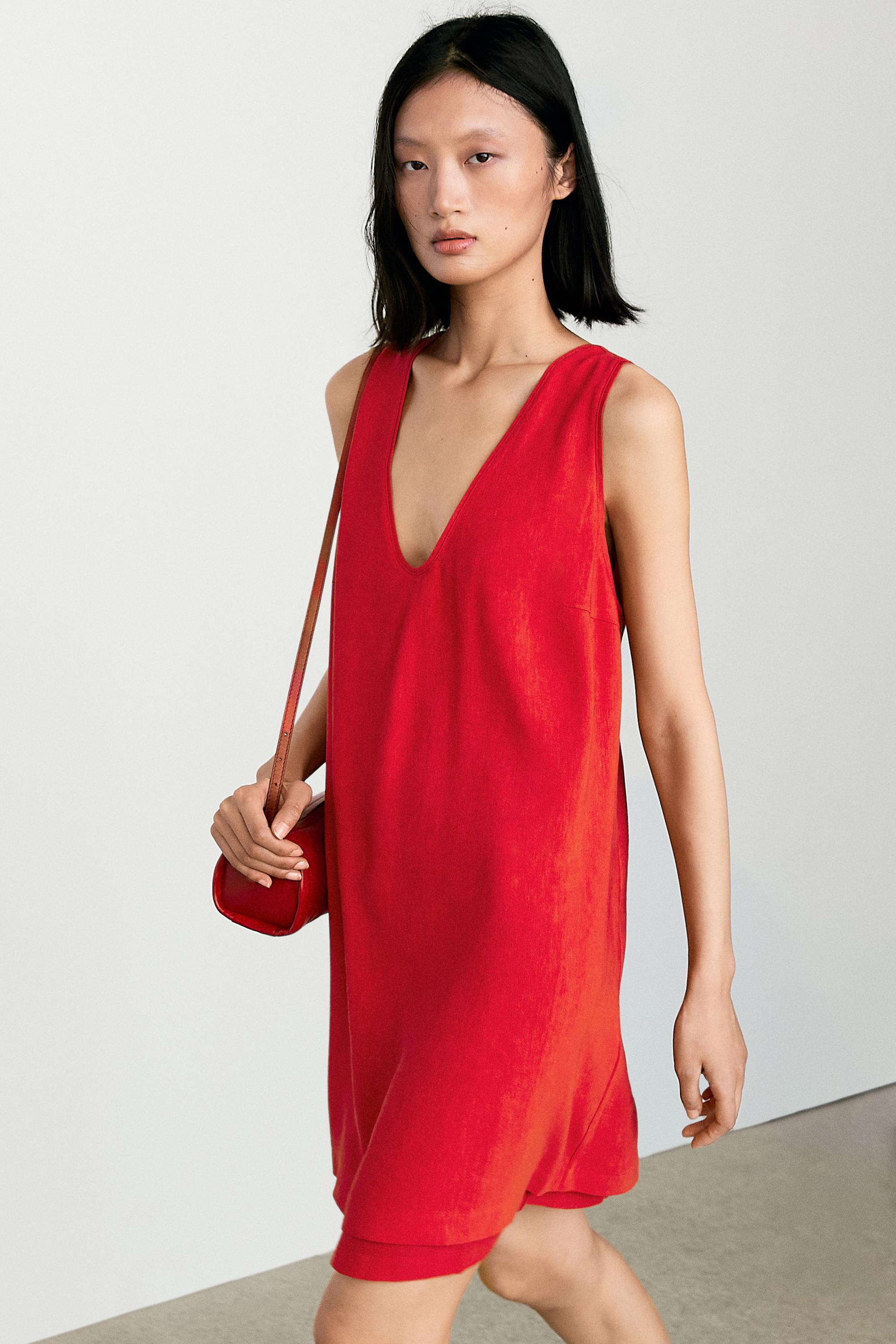 Double-layer mini dress — RED