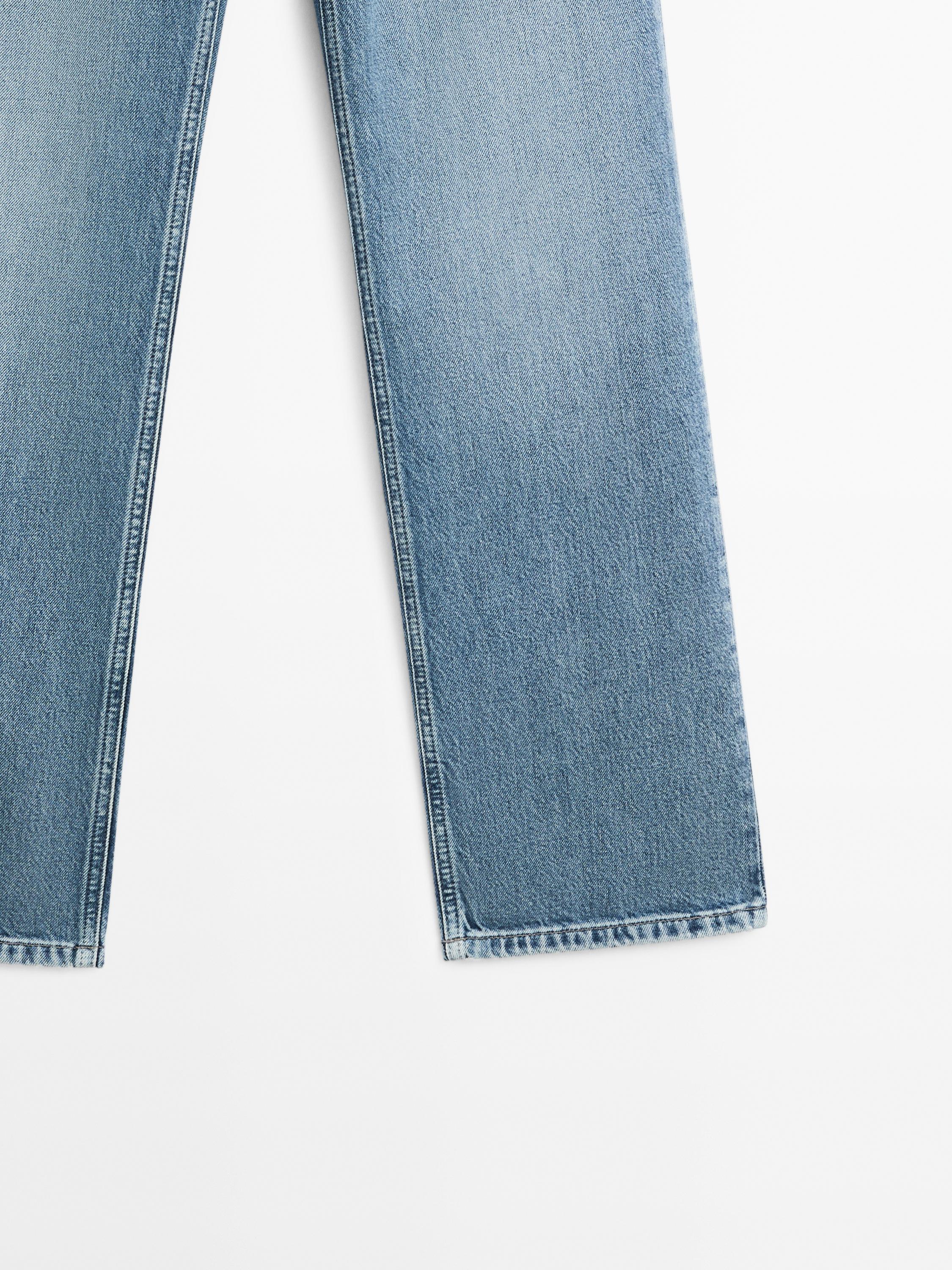 Cotton blend high-waist straight-leg jeans