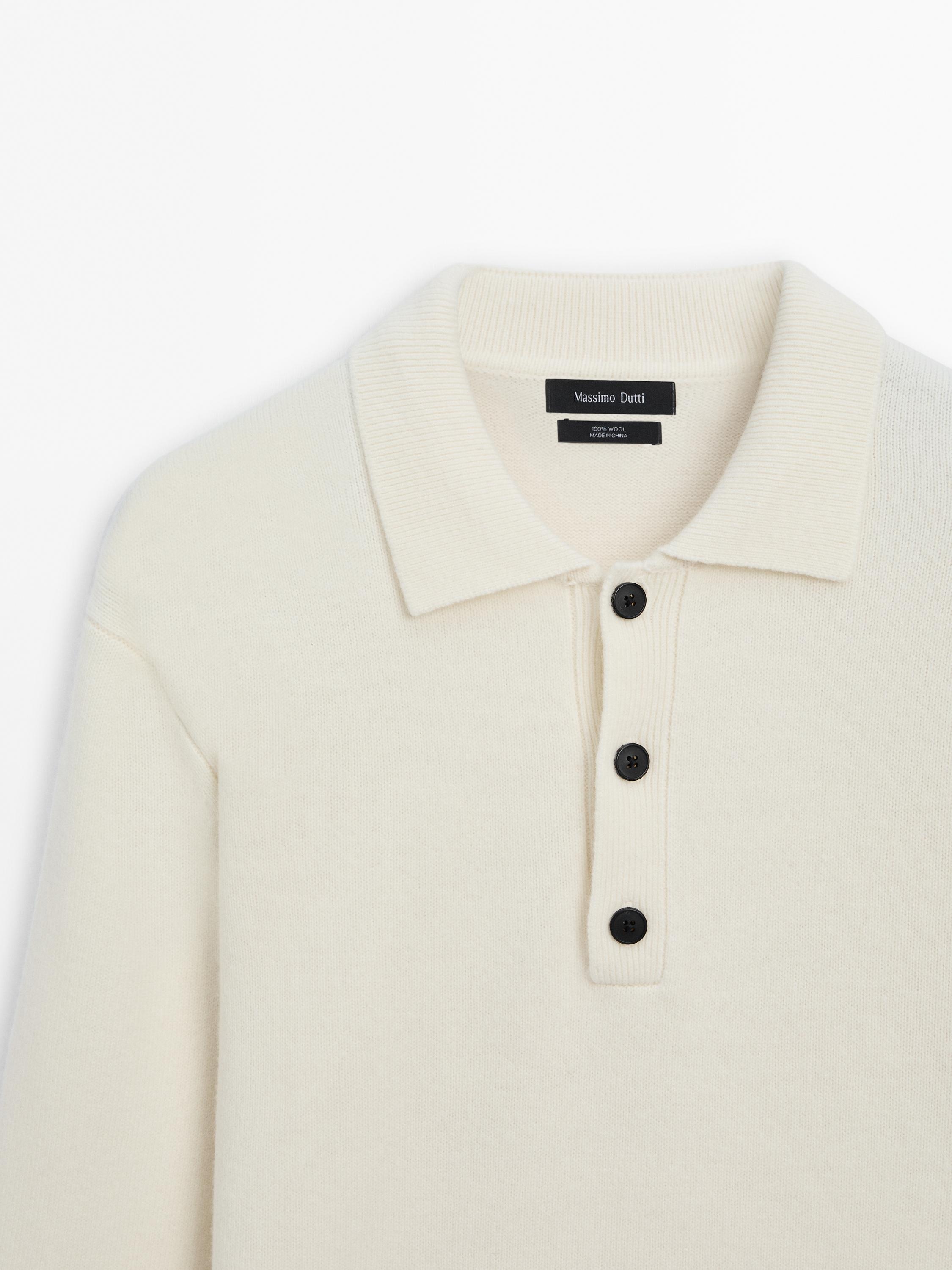 100% wool knit polo sweater