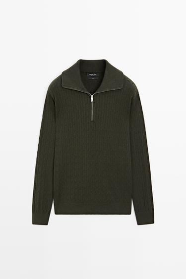 Mock neck knit zip sweater — DARK GREEN 2