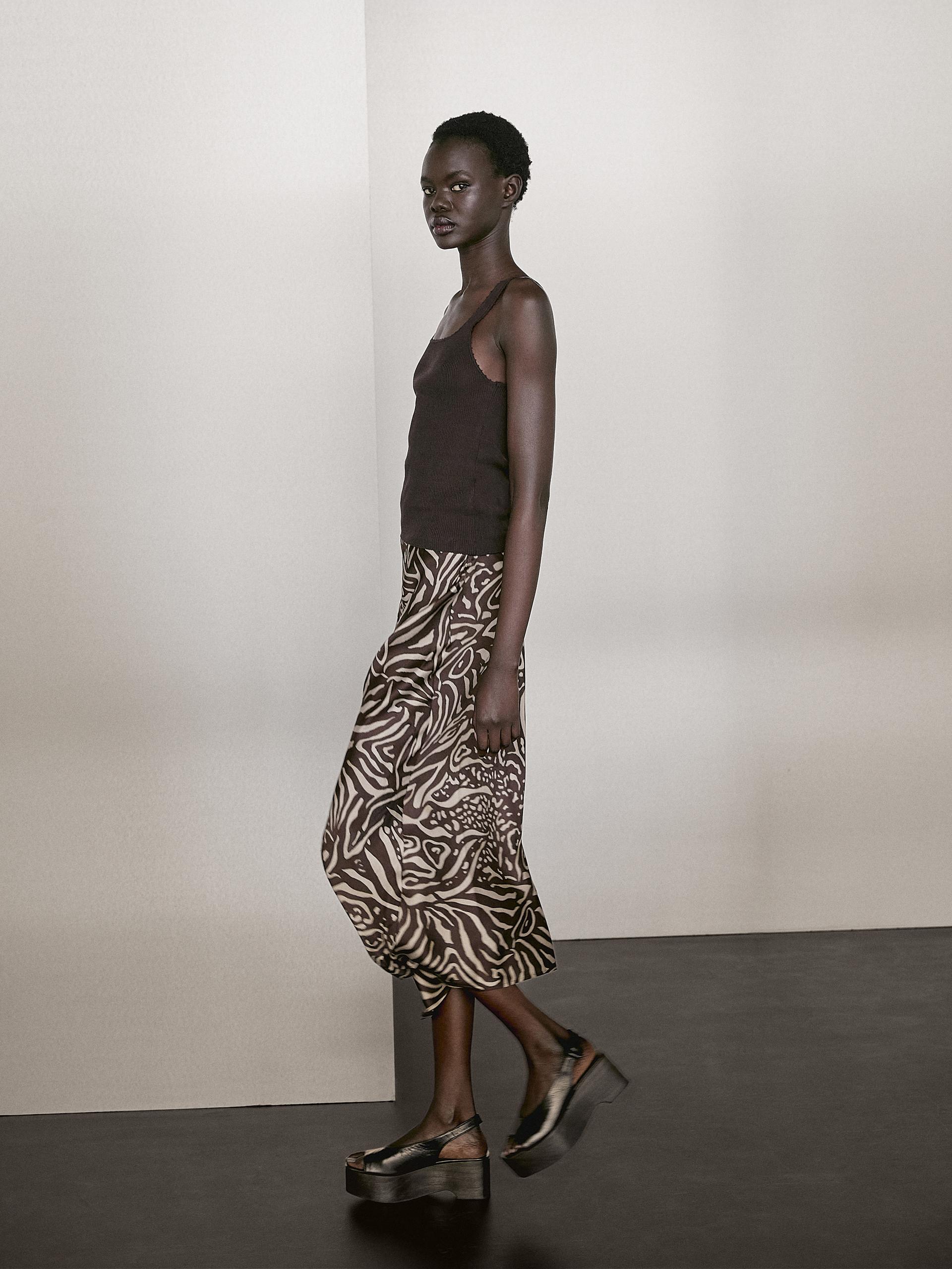 Gonna Midi Morbida Con Stampa Animalier - Viola - L - Massimo Dutti - Femminile