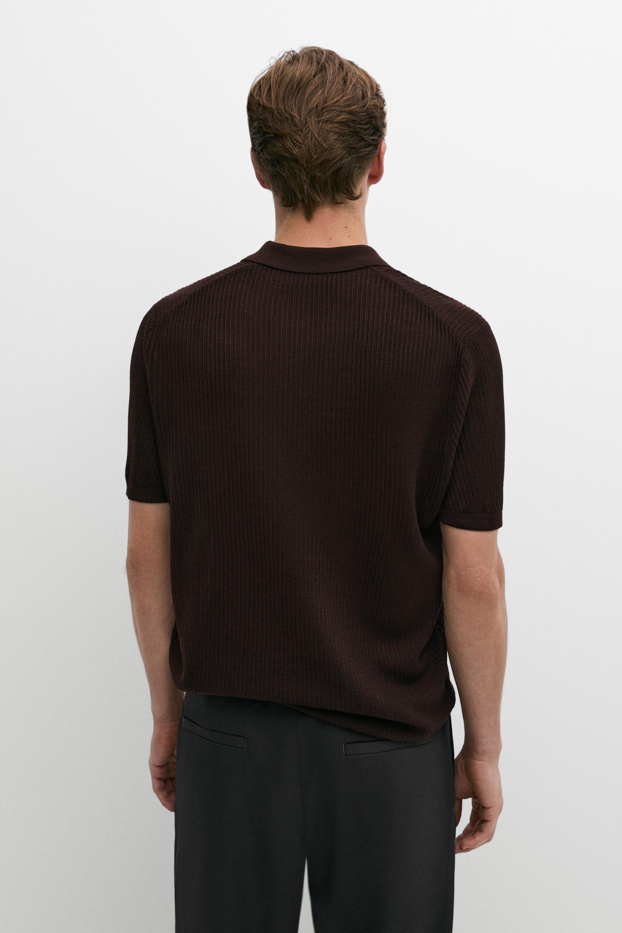 Wool blend short sleeve knit polo — MAROON
