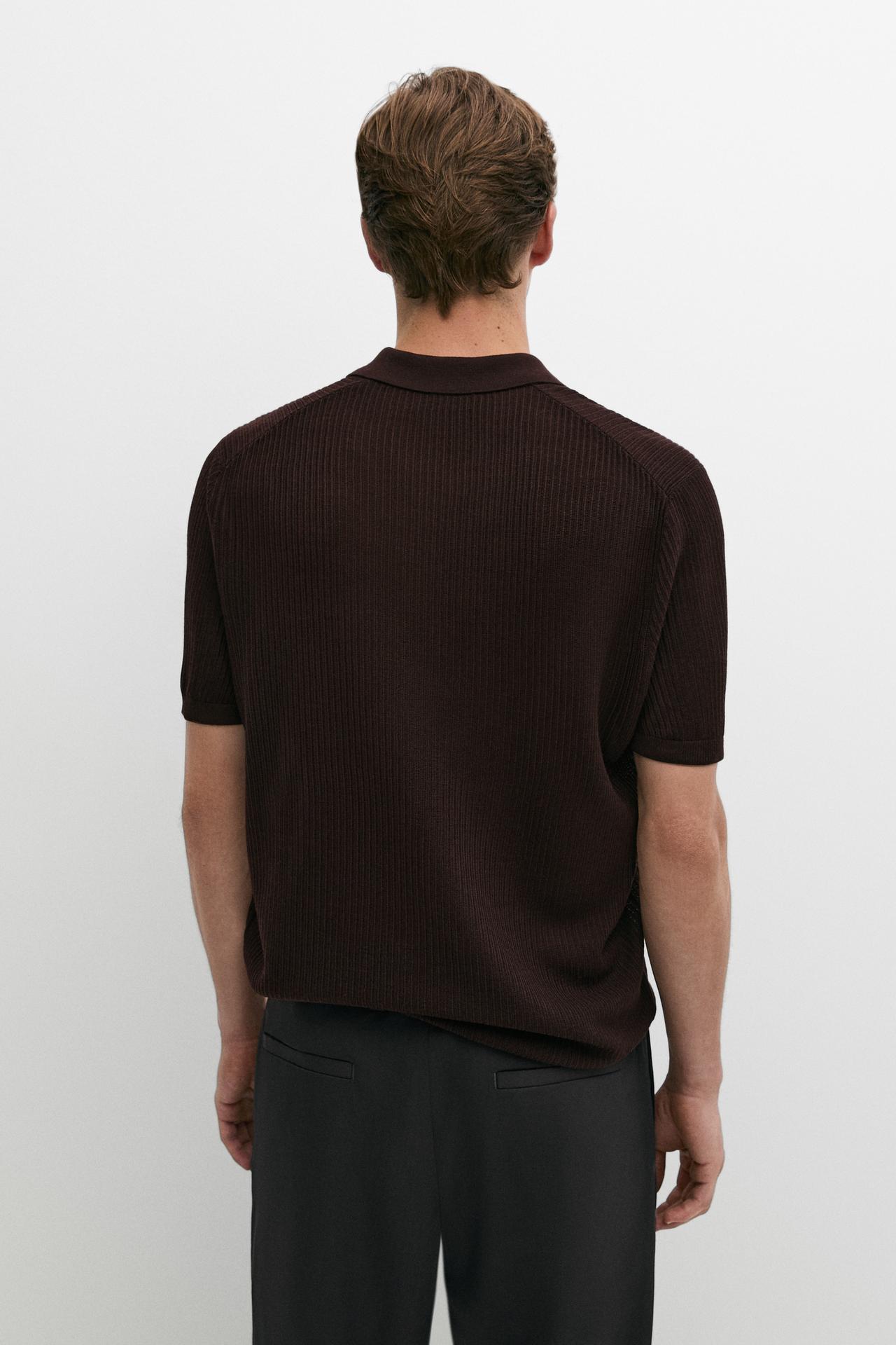 Wool blend short sleeve knit polo — MAROON