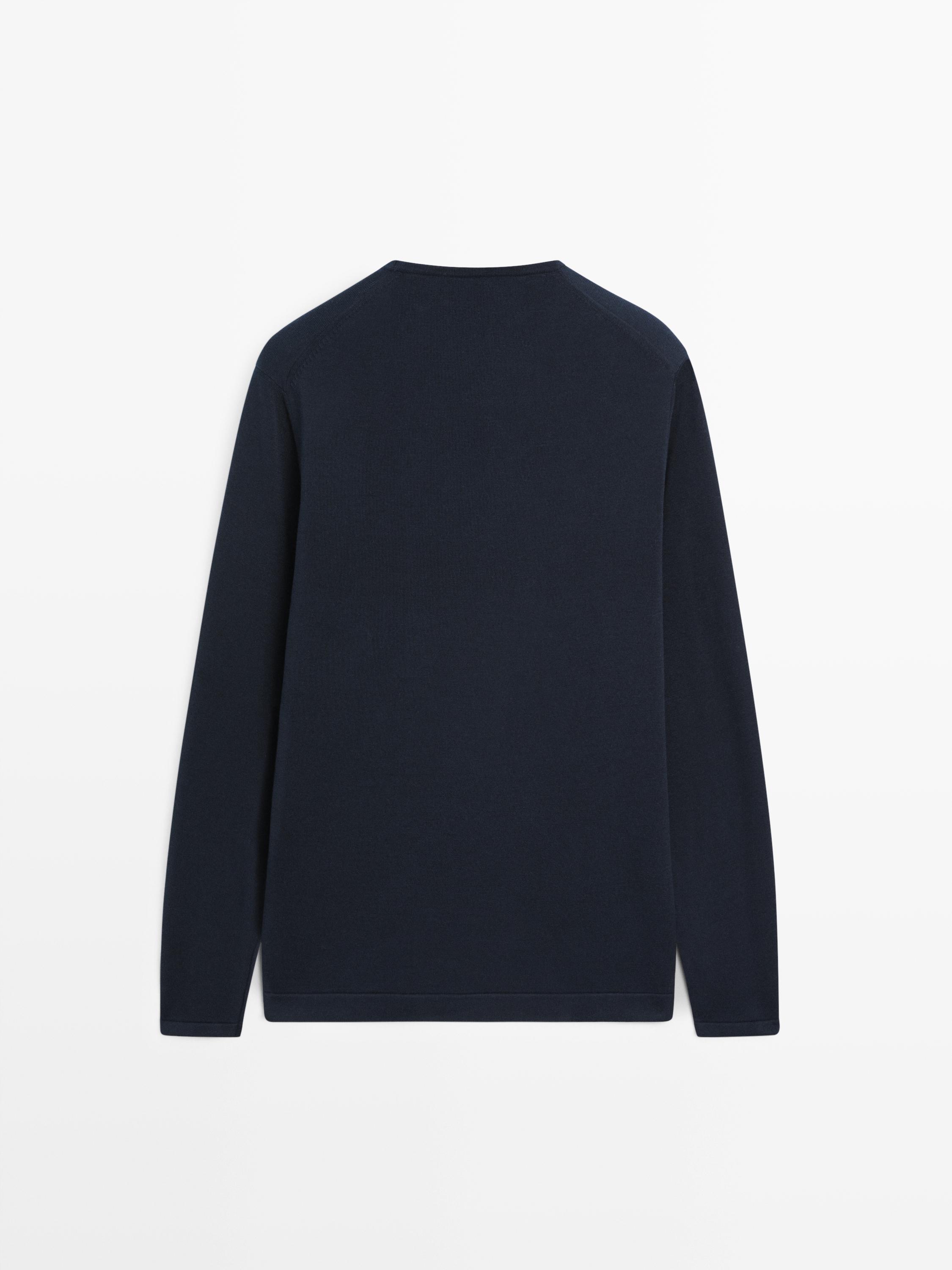 Knit 100% cotton crew neck sweater — NAVY BLUE