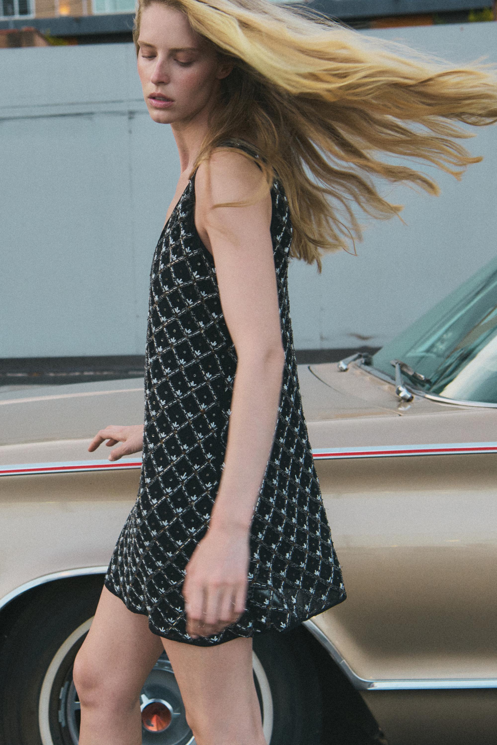Mini dress with beaded detail — BLACK