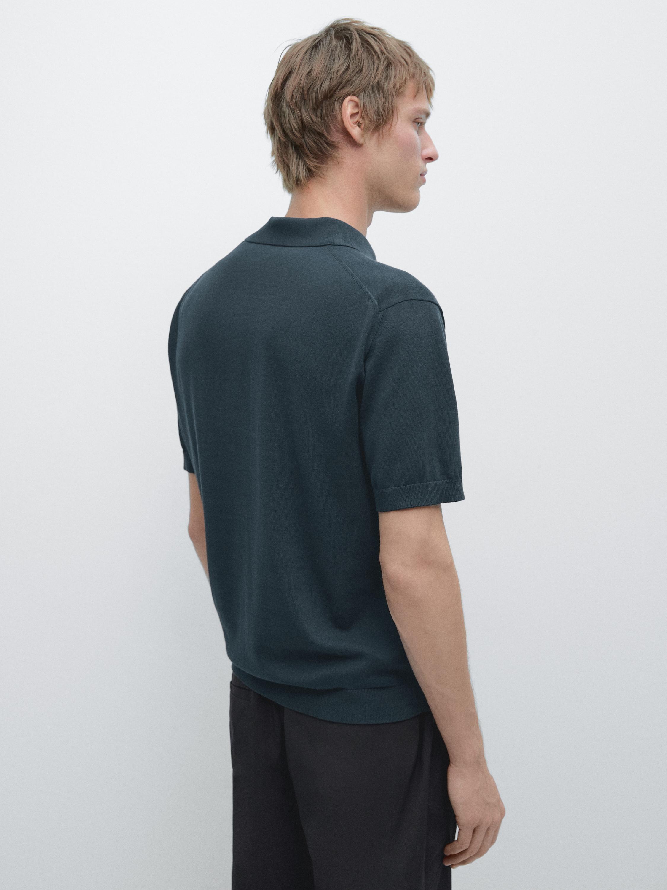 100% cotton knit polo shirt — BLUE