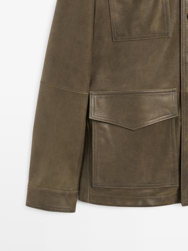Distressed-effect goatskin leather jacket — KHAKI 7