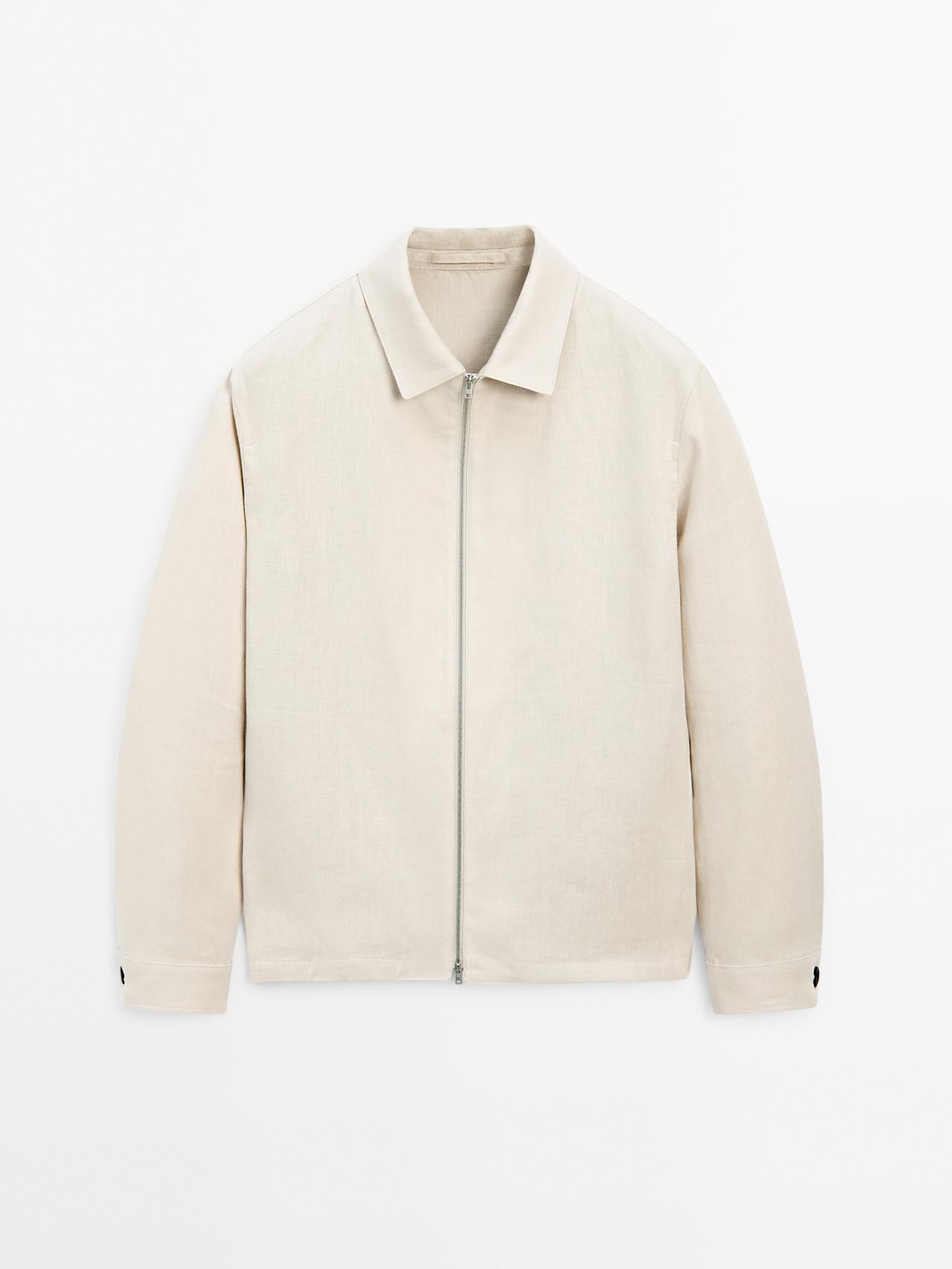 Massimo Dutti - Herre - Let Jakke I 100 % Hør - Sand - Xl