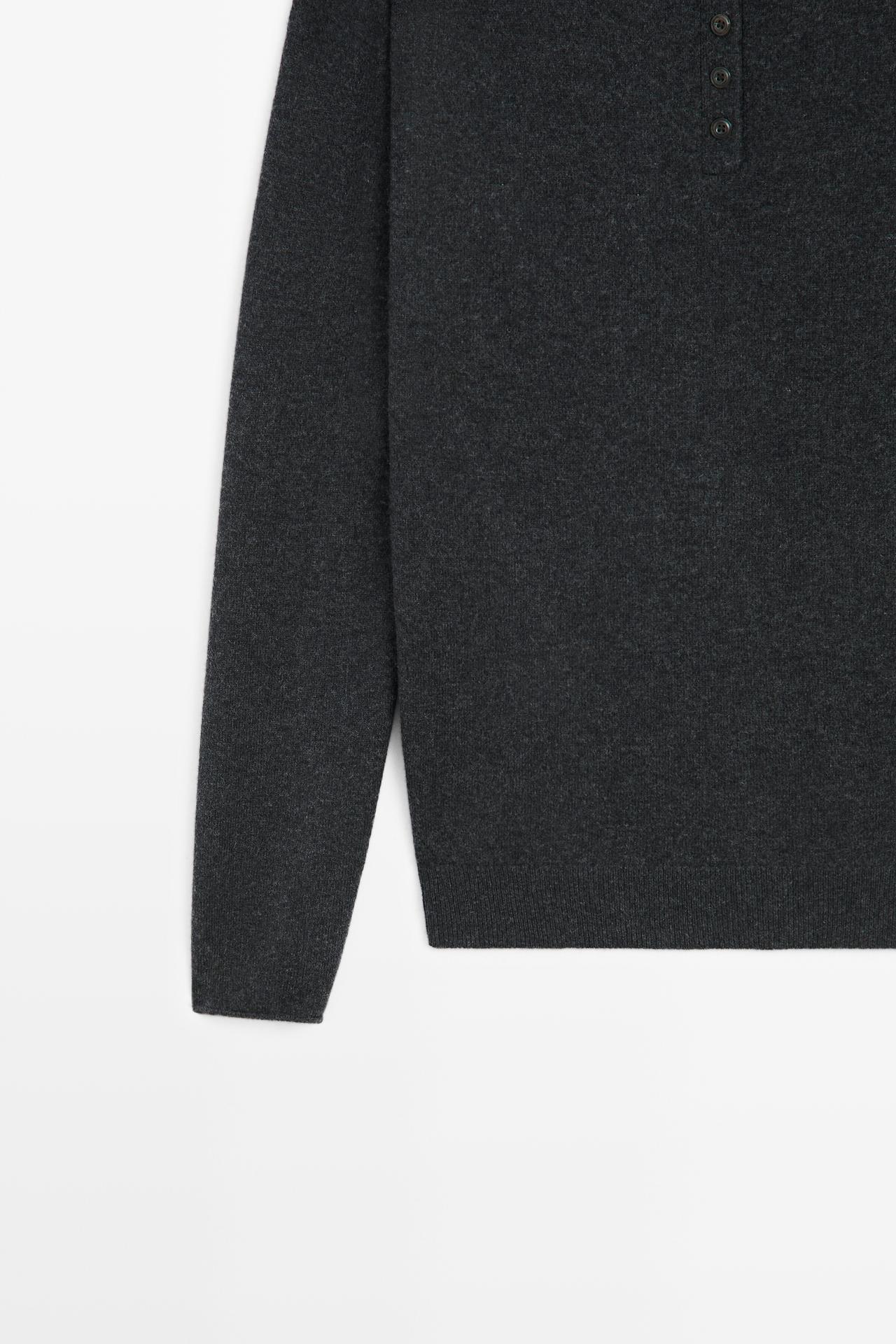 Hooded knit sweater with button detail — ANTHRACITE GREY