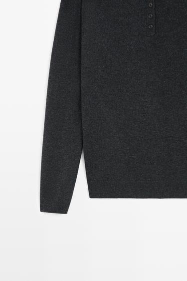 Hooded knit sweater with button detail — ANTHRACITE GREY 7