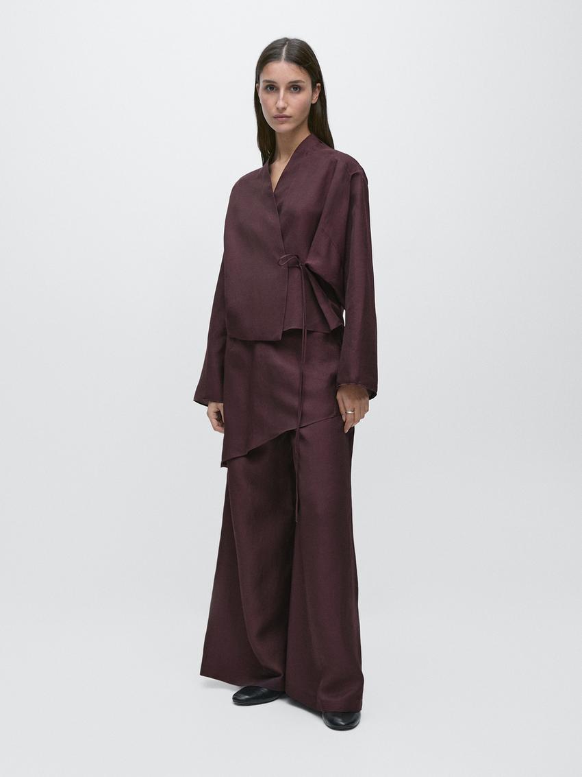 Massimo Dutti Linen Shirt with Bow Detail a refined top for shop monochrome outfits