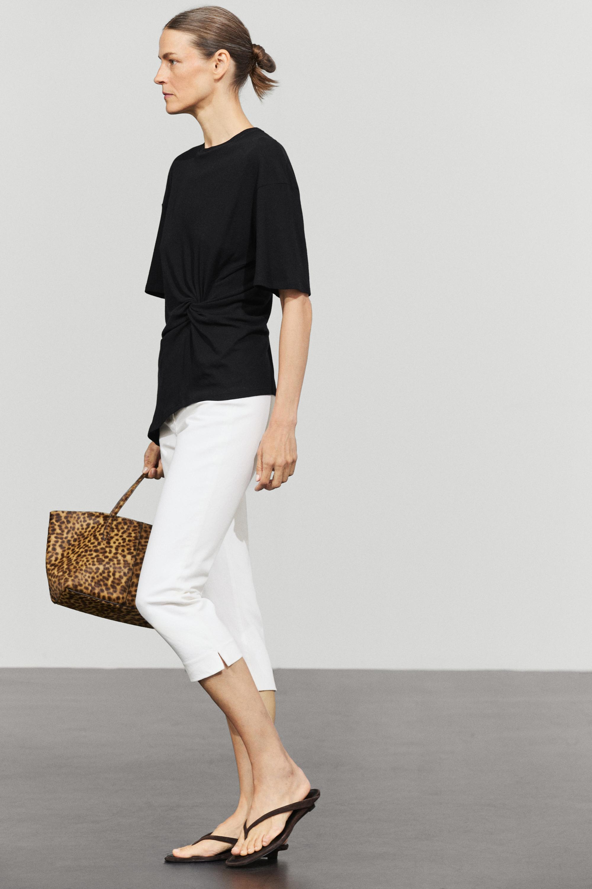 Asymmetric knot-detail T-shirt — BLACK