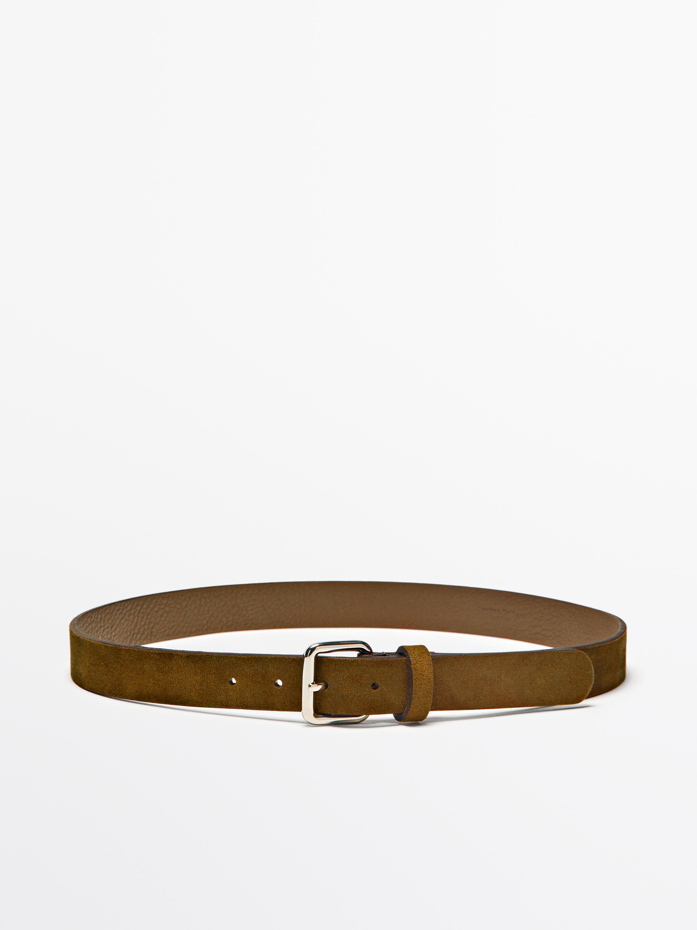 Split leather belt with square buckle