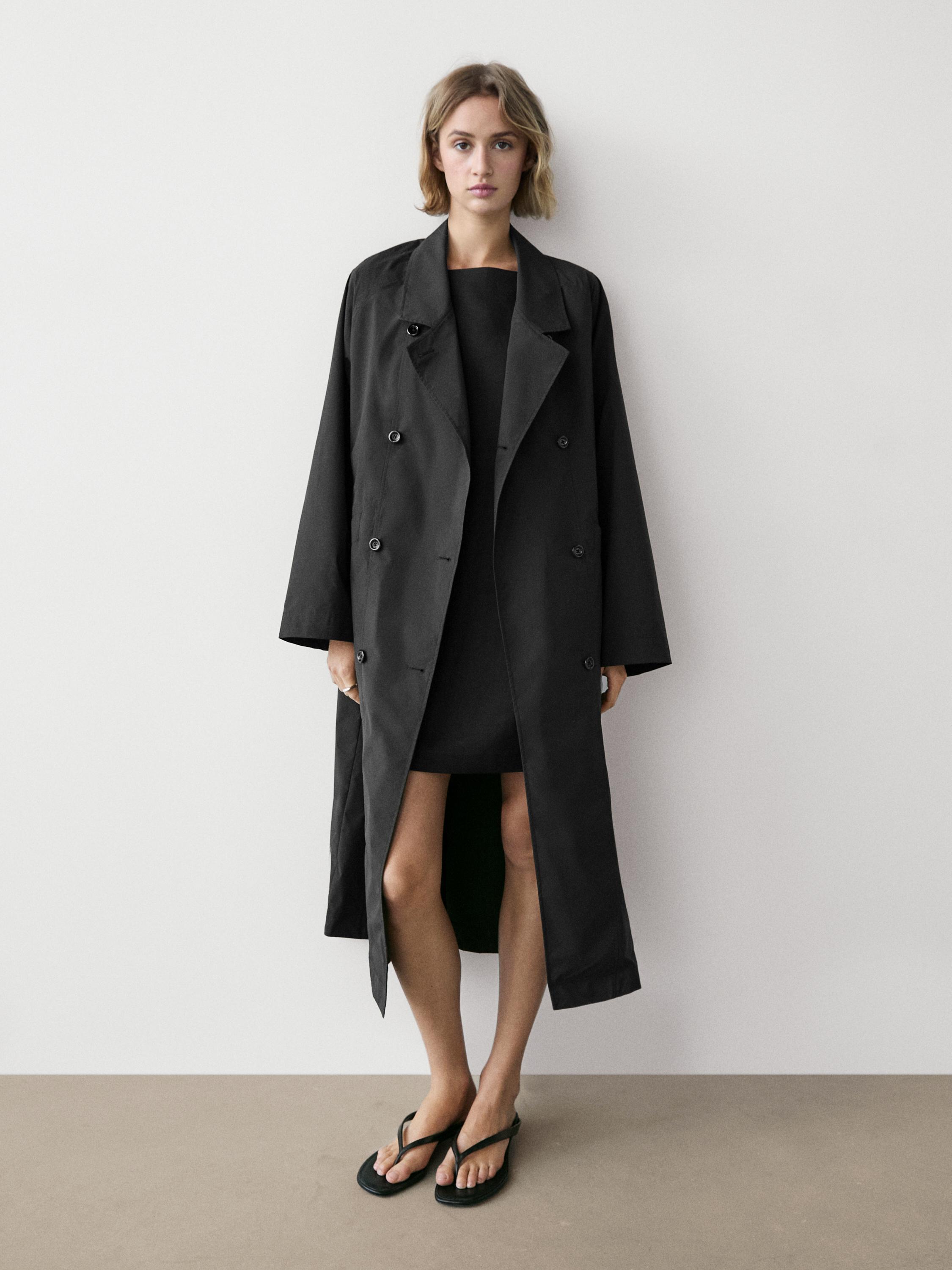 大幅値下げ！Massimo Dutti 黒 ロングコート Double-breasted technical trench coat · Black · Coats | Massimo Dutti