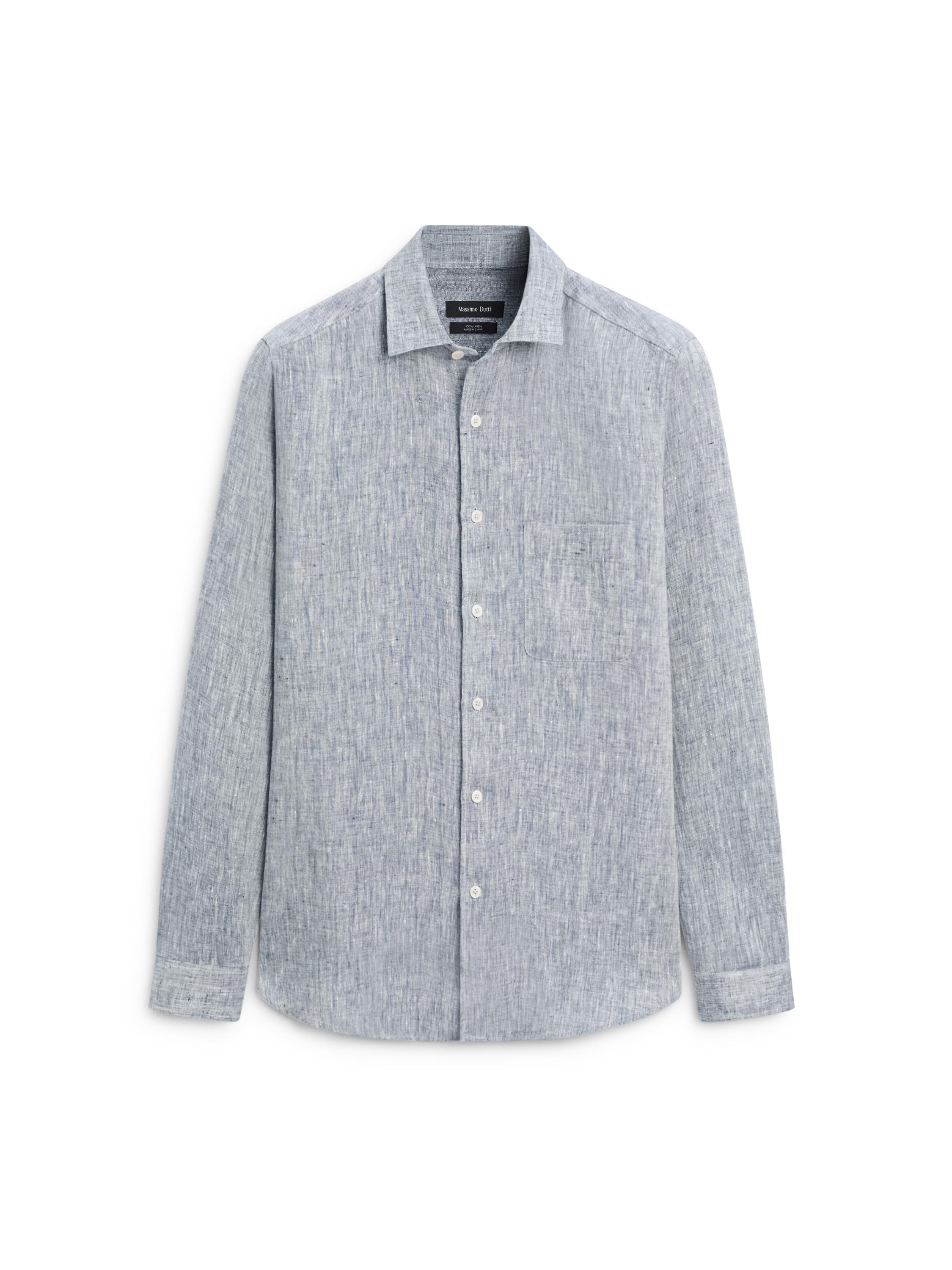Regular fit linen shirt with pocket — BLUE