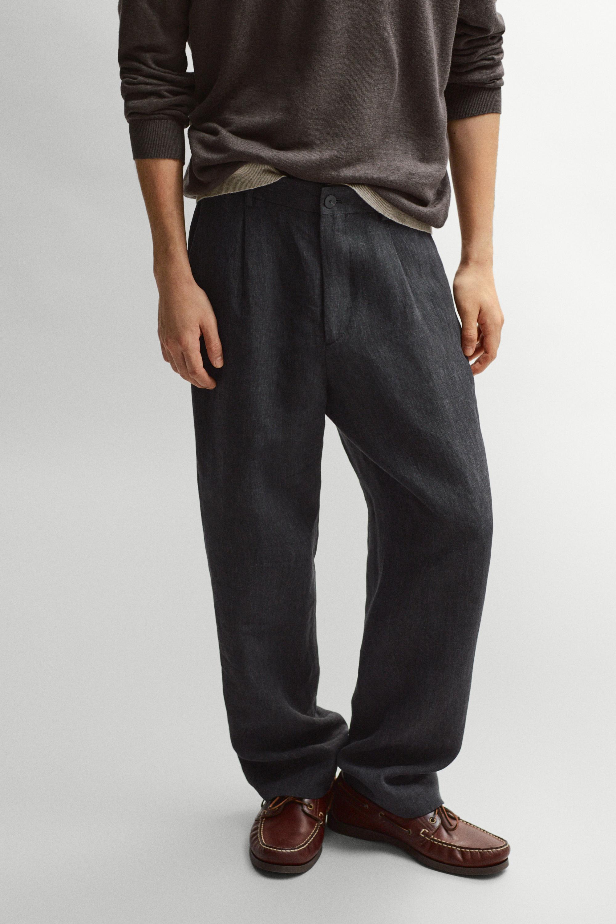Total look linen trousers with flecked detail — DARK BLUE