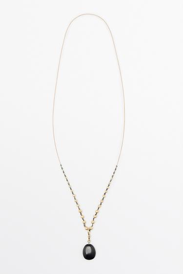 Beaded chain necklace with onyx piece — GOLDEN 1