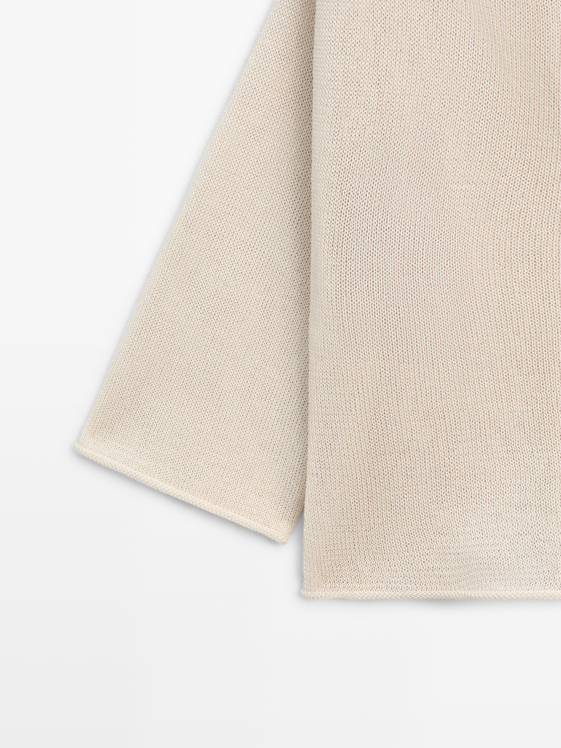 100% cotton knit sweater with back ties — BEIGE