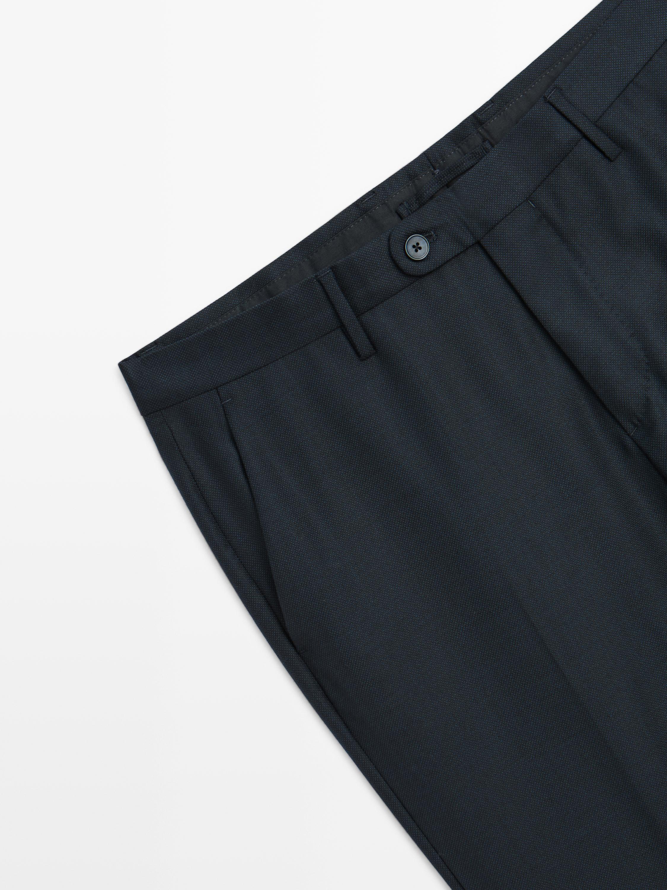 Cool wool micro-textured suit trousers — NAVY BLUE