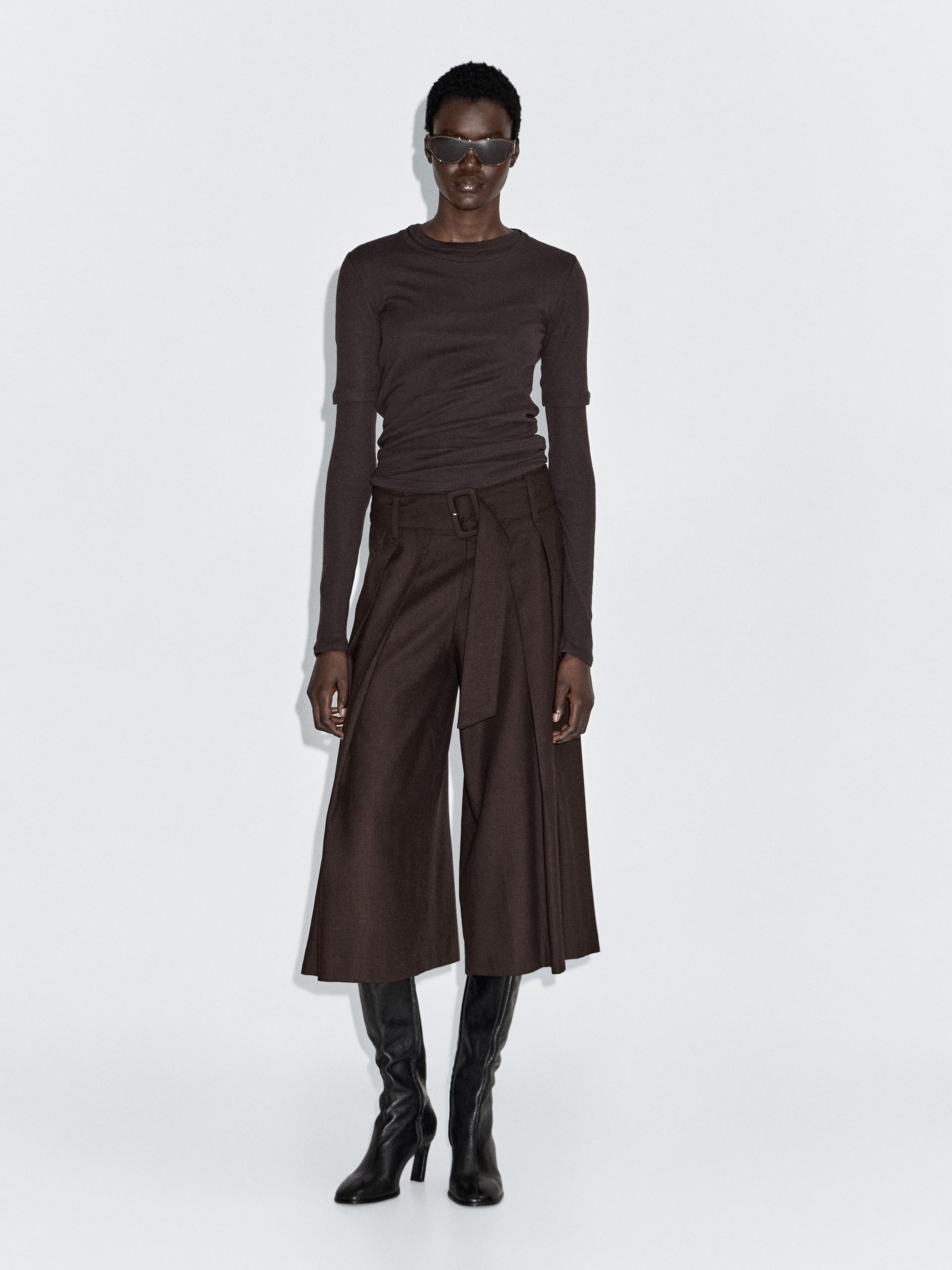 Spódnicospodenki Z Paskiem - Brązowy - 42 - Massimo Dutti - Kobieta