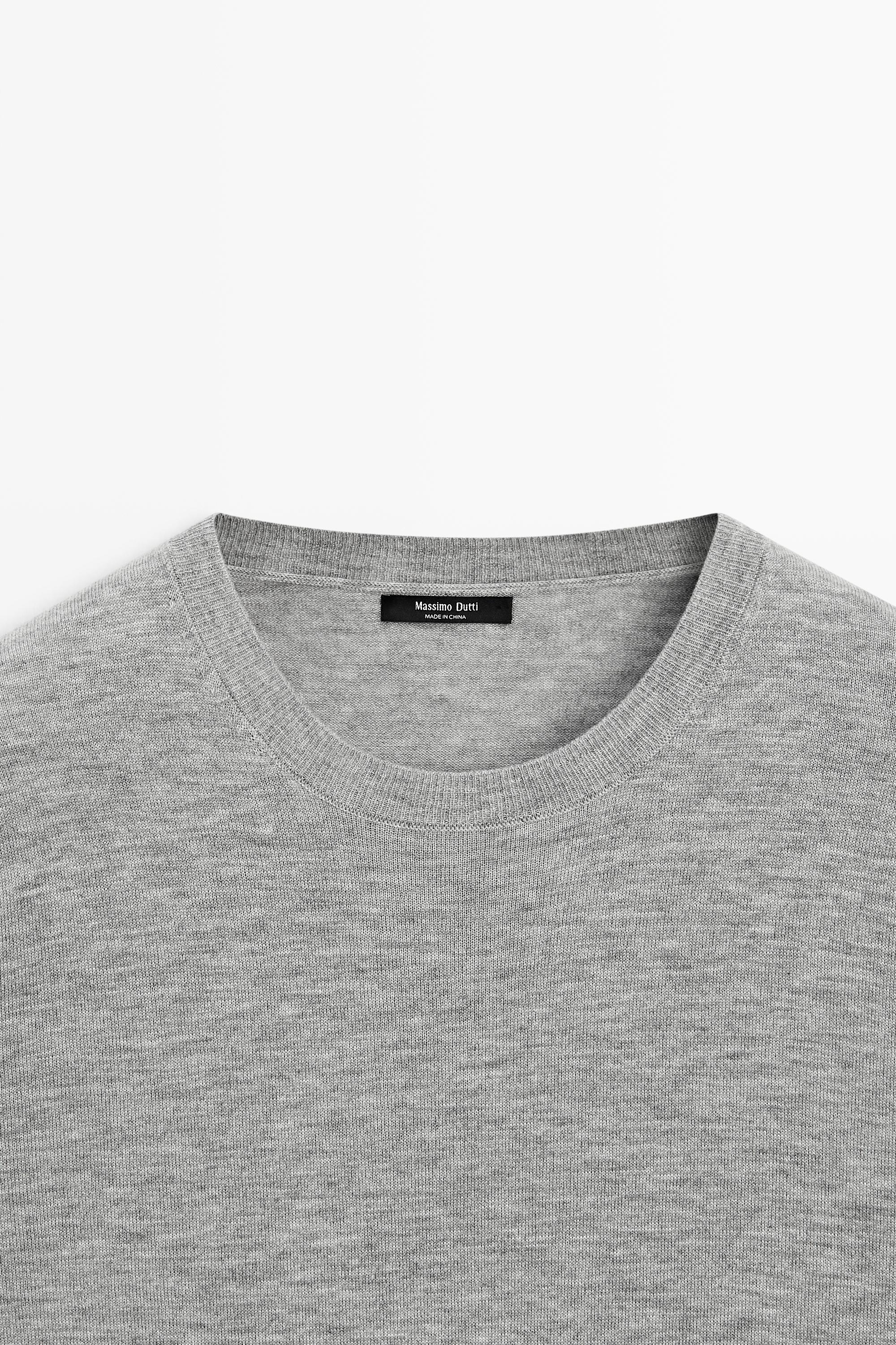 Short-sleeve fine-knit sweater — GREY MARL