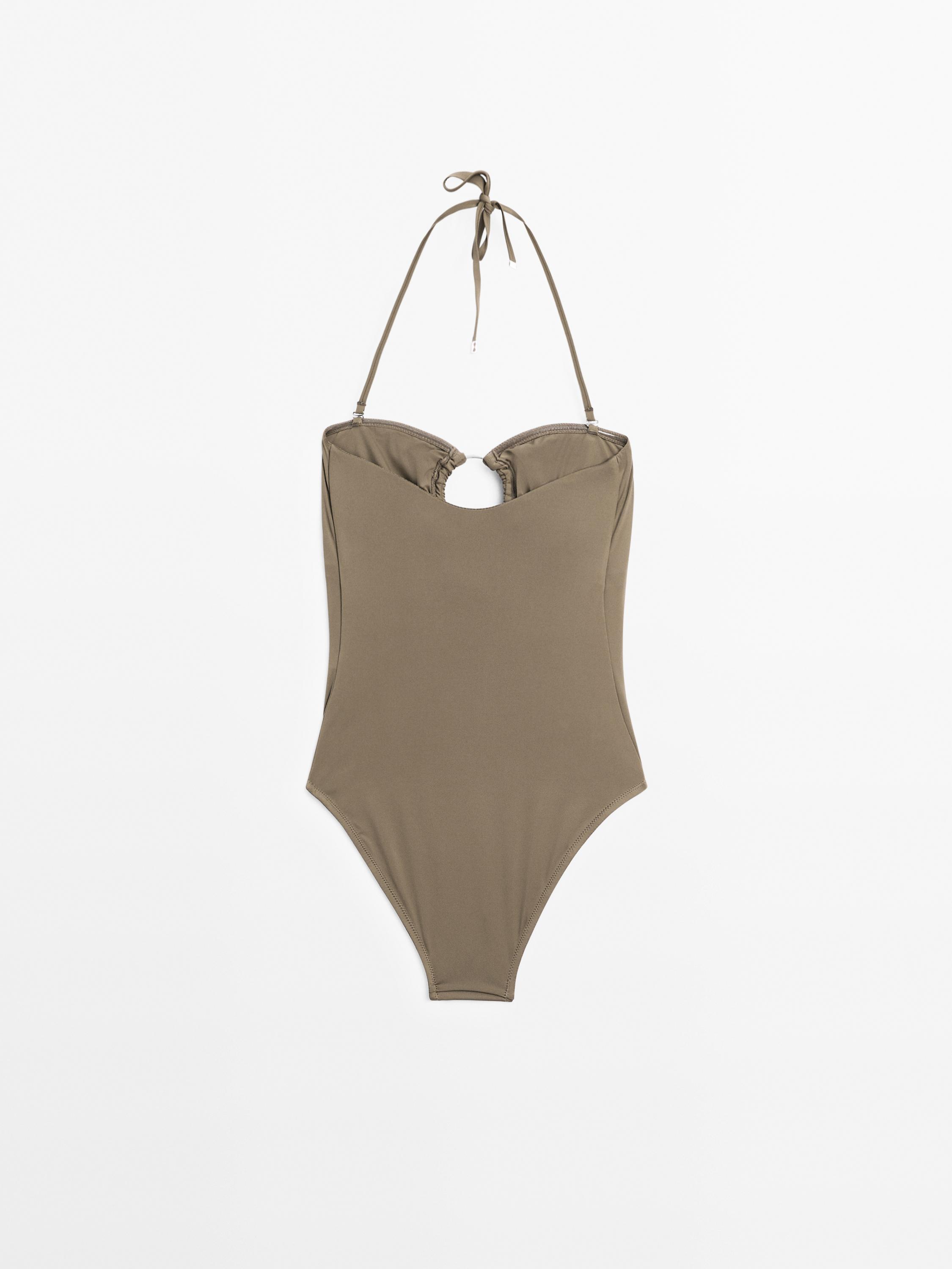 Bandeau swimsuit with metal piece detail