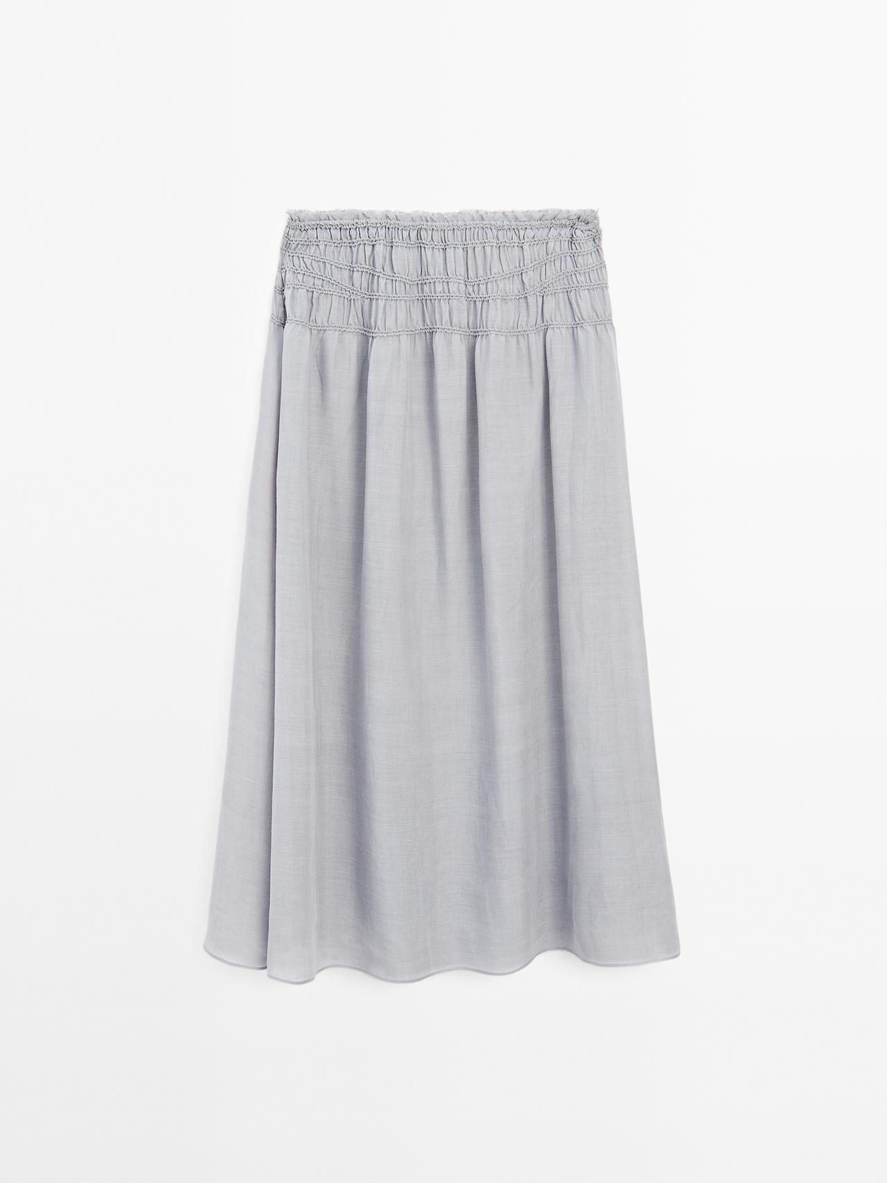 Massimo Dutti - Dame - Lang Nederdel Med Blødt Fald Og Rynket Detalje - Blå - M