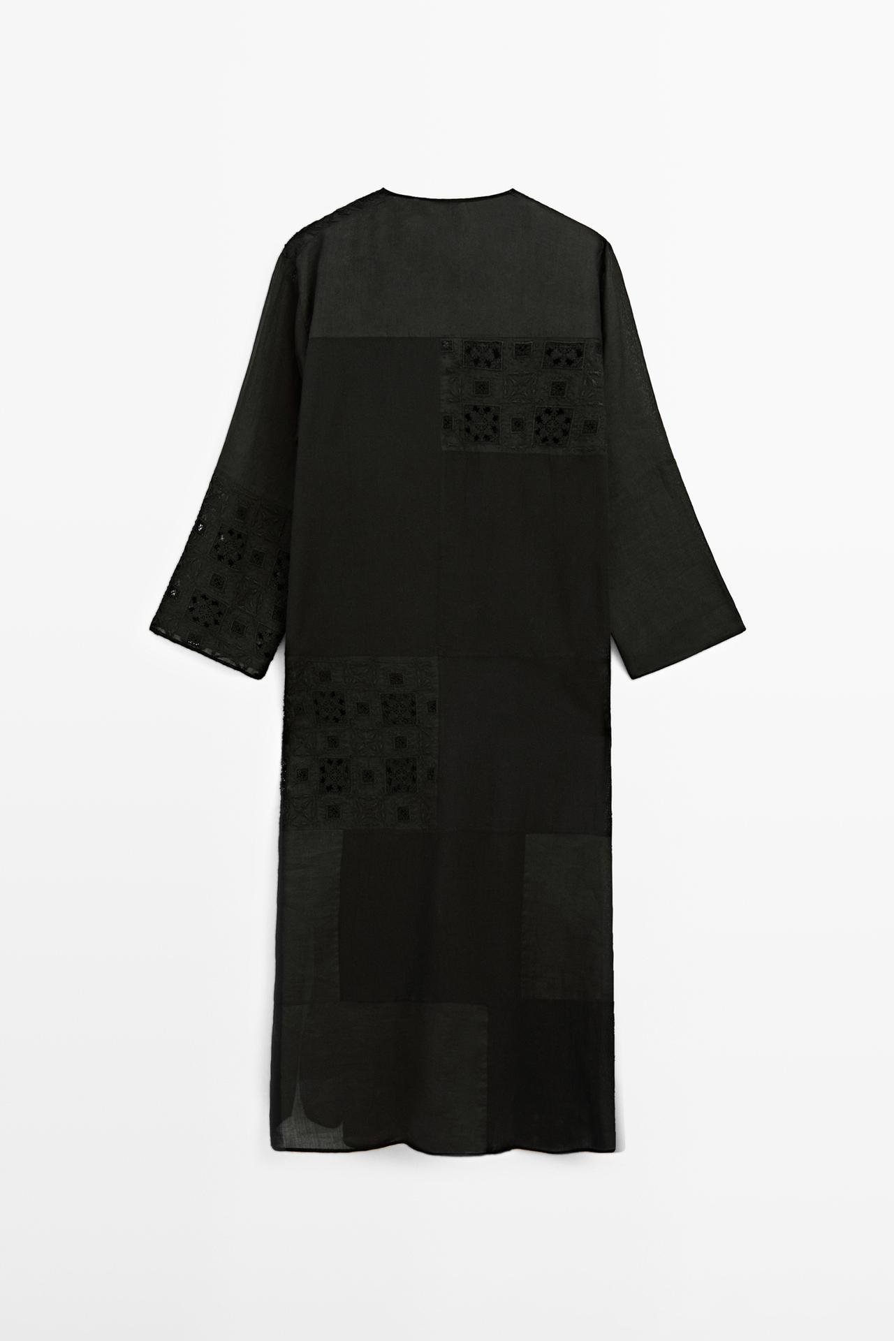 Flowing embroidered kaftan dress — BLACK