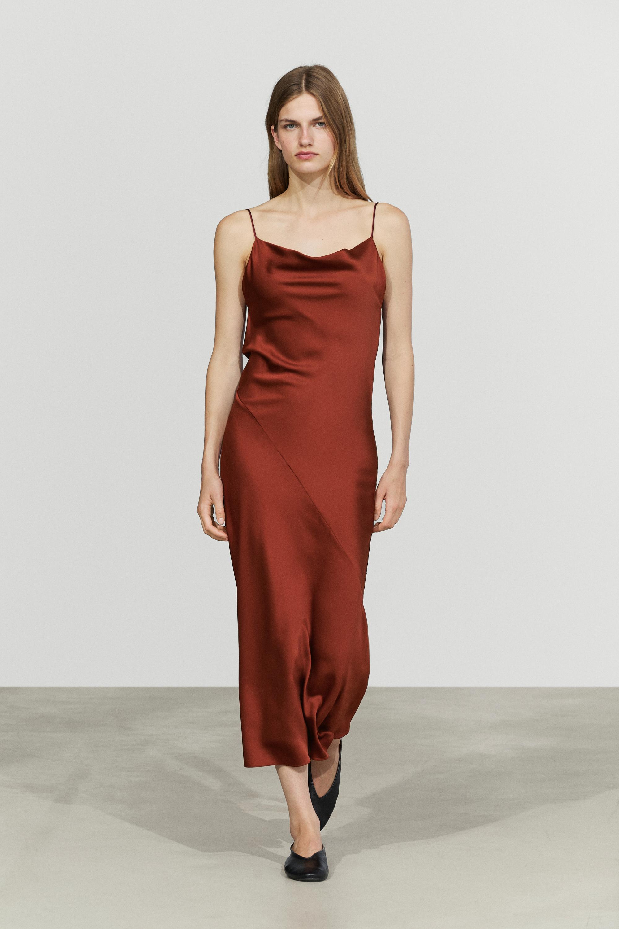 Flowing satin finish midi dress