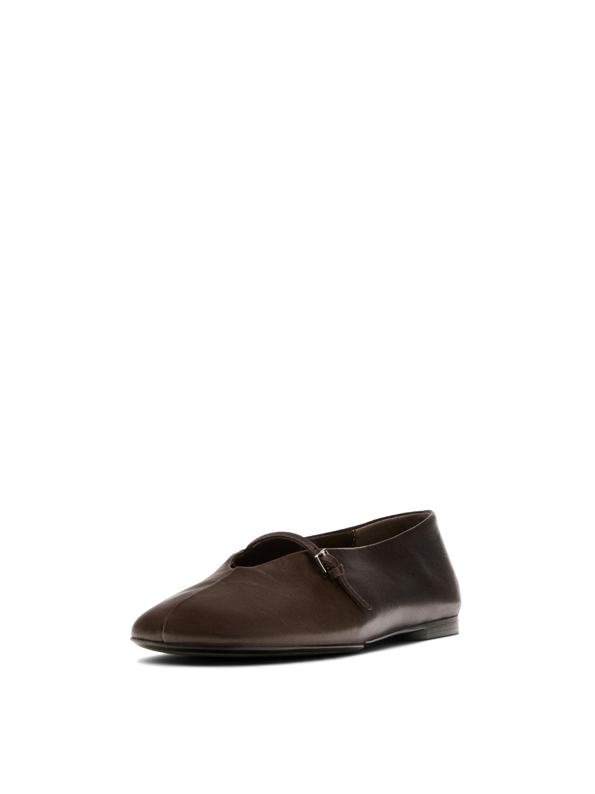 Leather ballet flats with buckle — BROWN