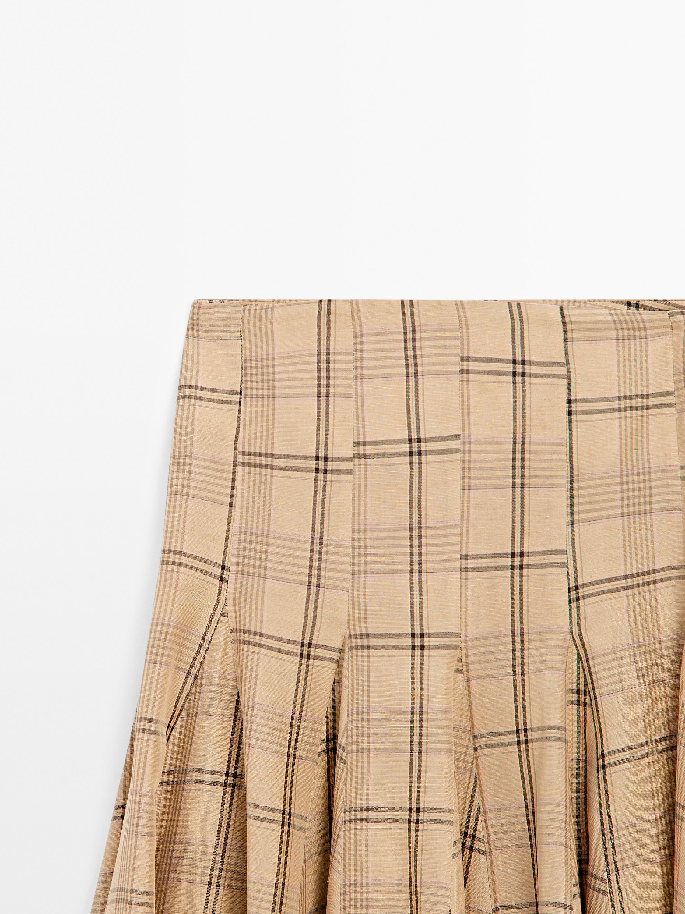 Saia midi em godé com estampado de quadrados - STUDIO