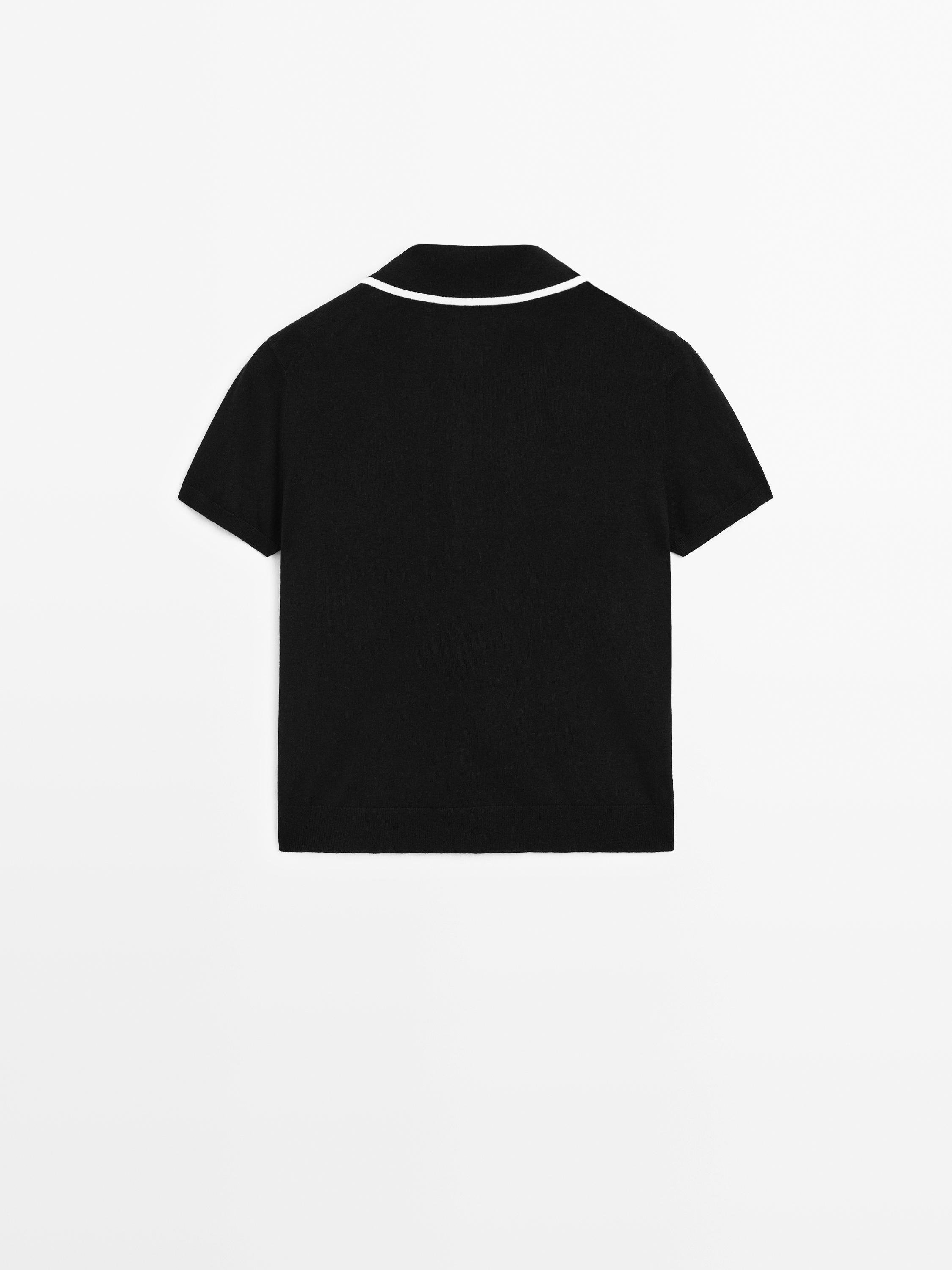 Pull en maille à manches courtes et bords-côtes contrastants