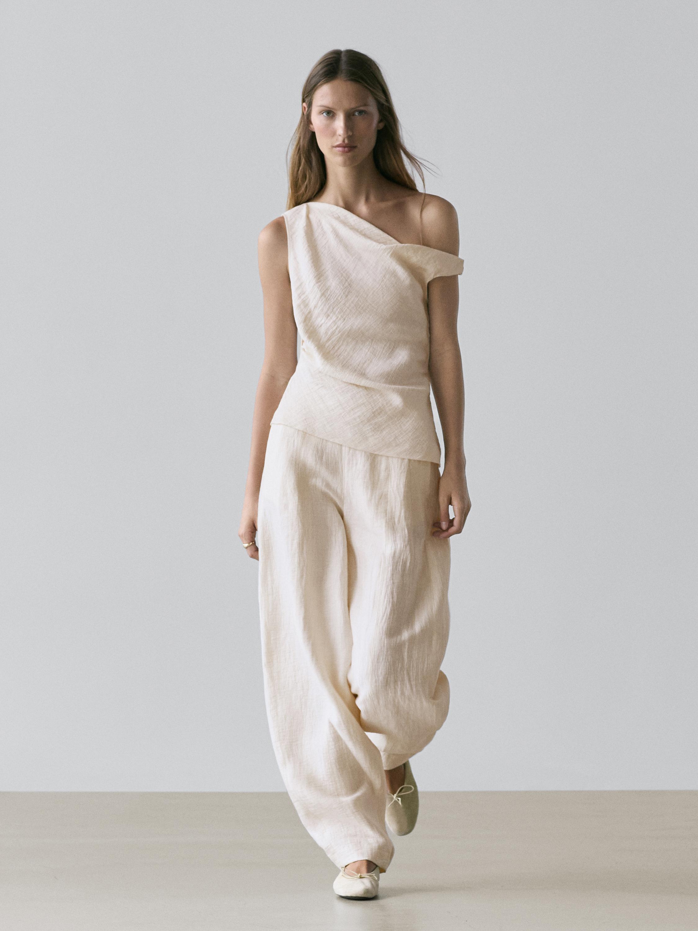 Linen blend sarouel trousers — BEIGE