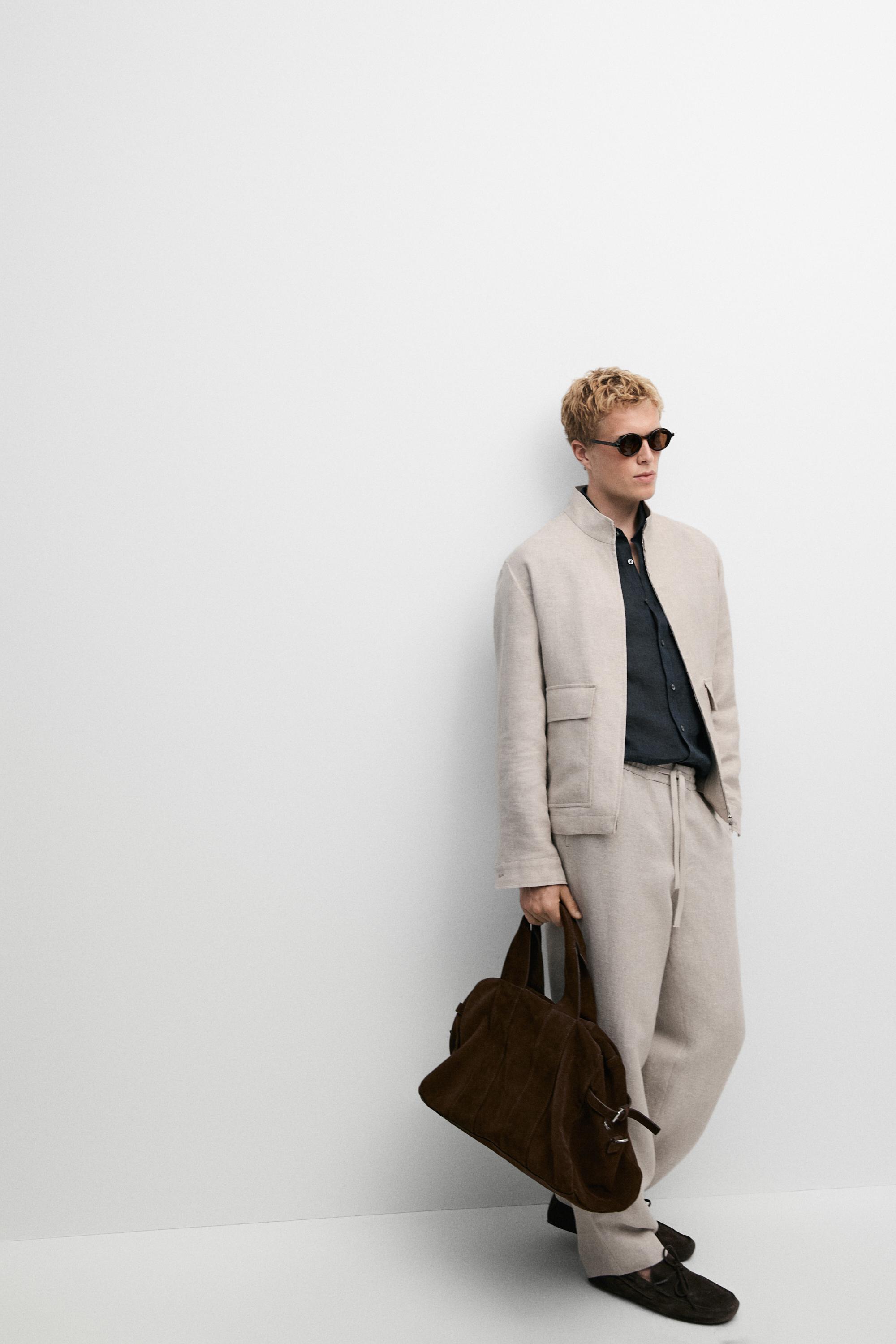 100% linen total look jacket with pockets — CREAM