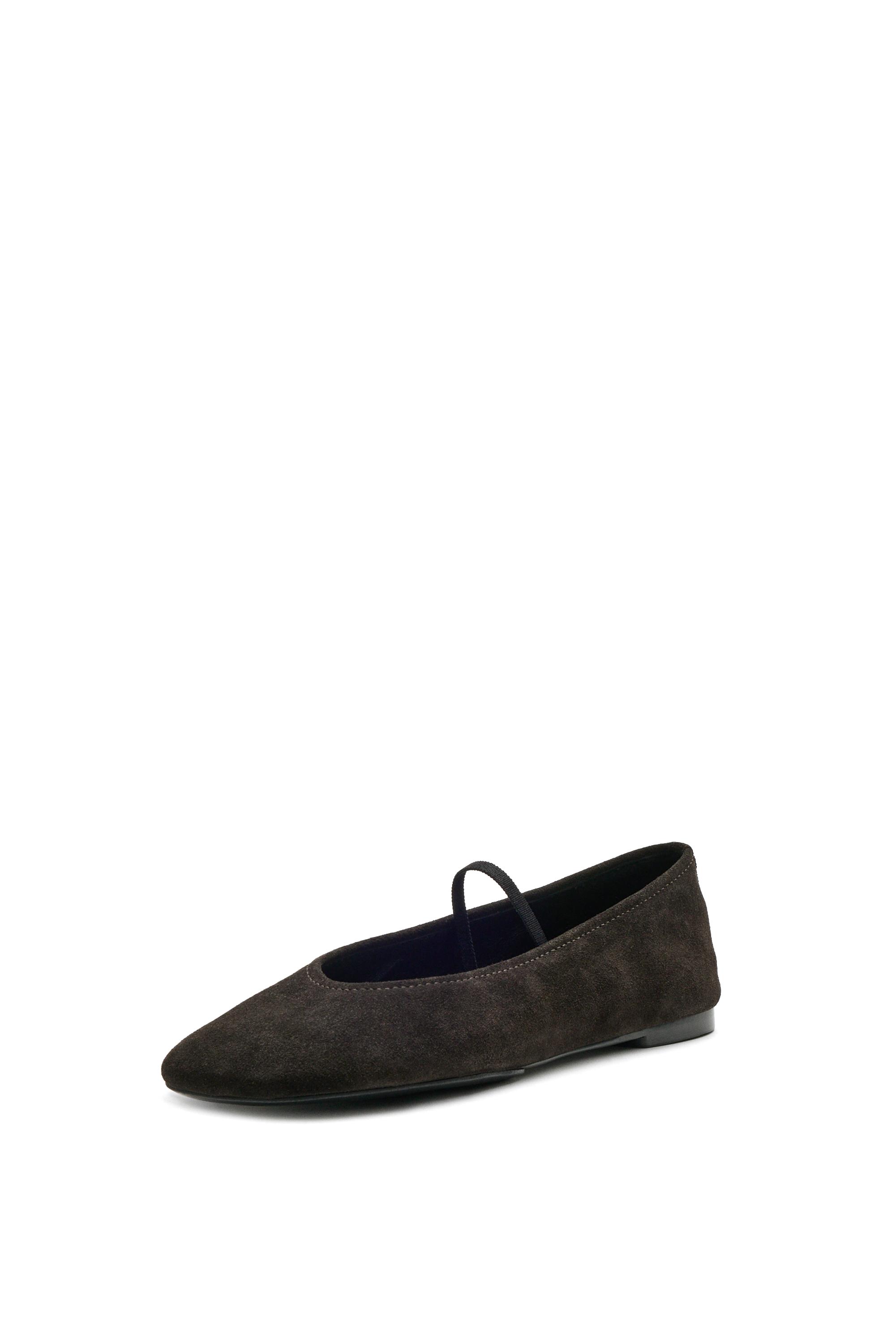 Square toe leather ballerina flats — BROWN