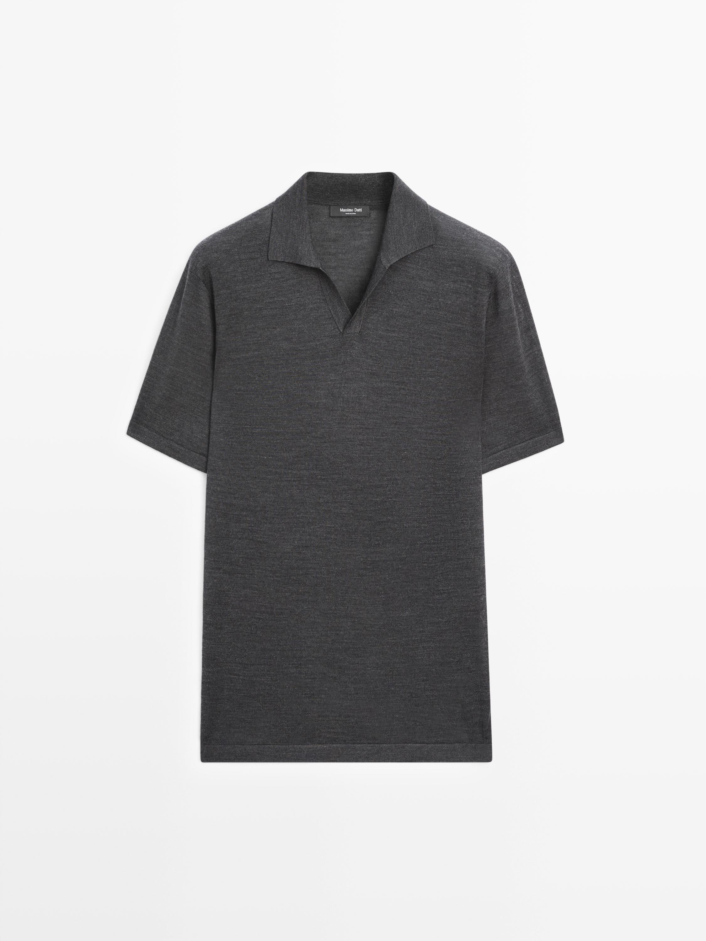 Knit V-neck polo shirt — KHAKI GREEN